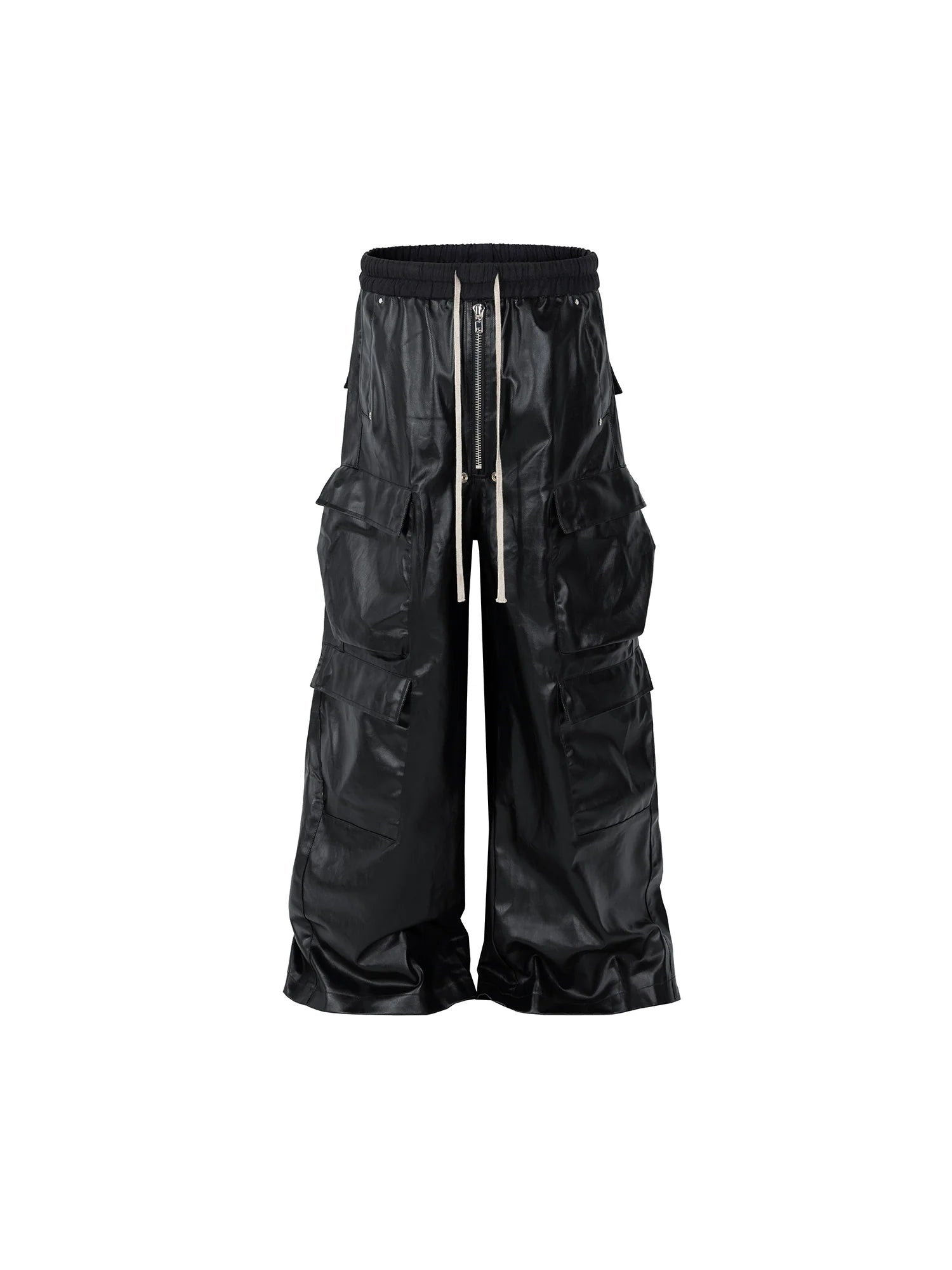 Men's Glossy Coated PU Wide-Leg Cargo Pants