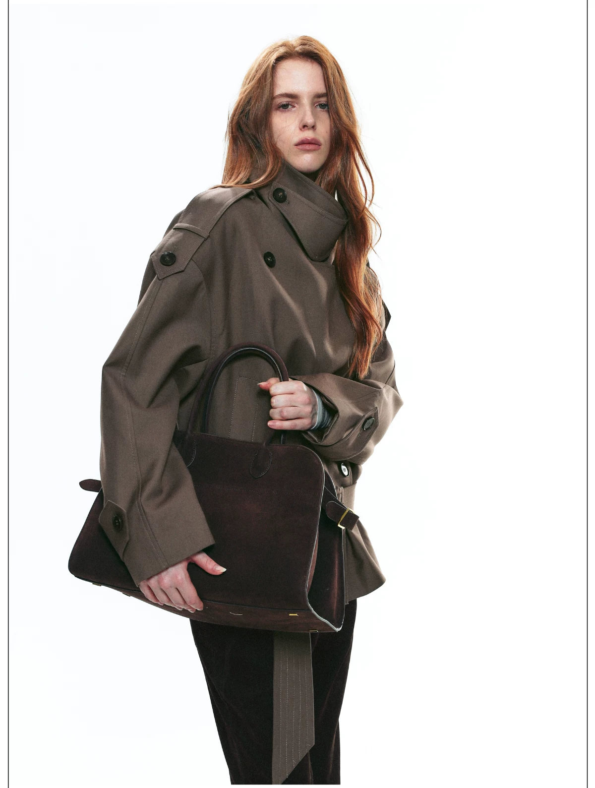 Draped Collar Belted Trench Jacket