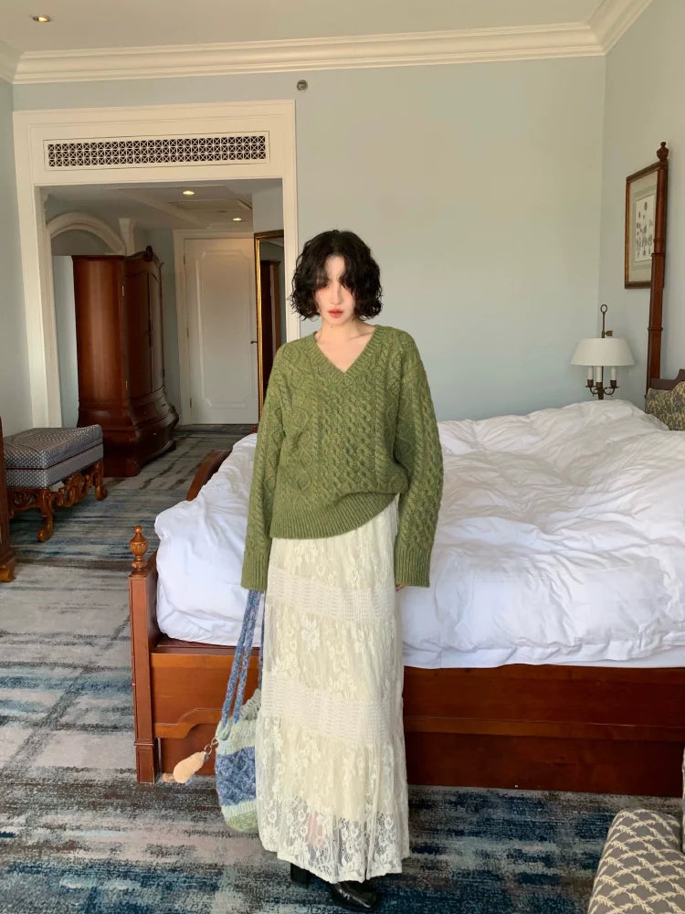 Soft Cable Knit V-Neck Sweater