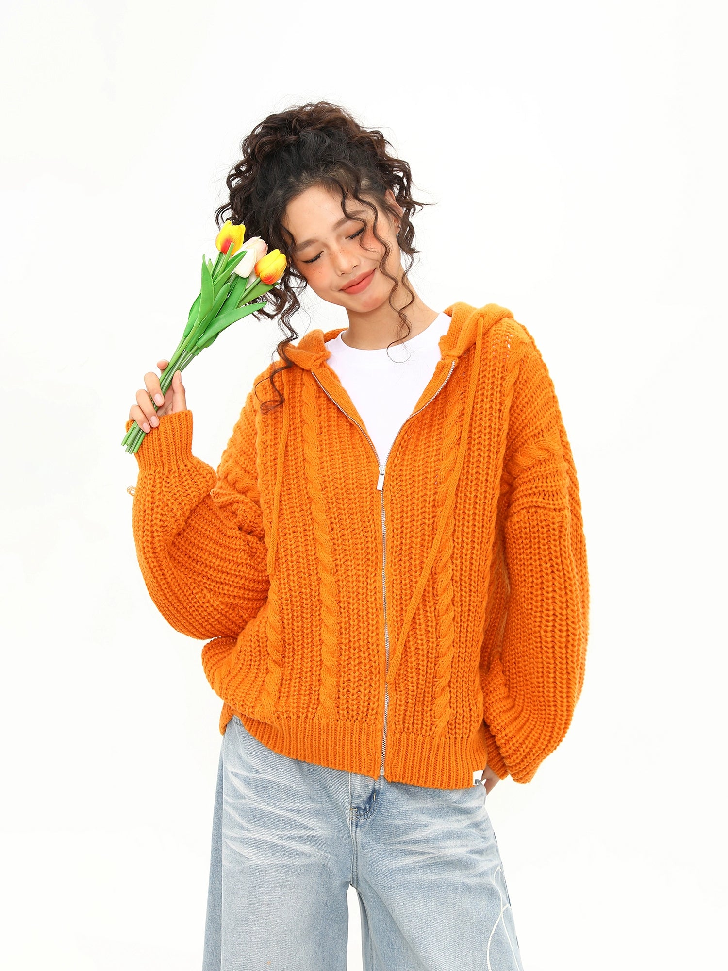 Sunburst Cable Knit Zip Hoodie by Wild Azi | Chiclara