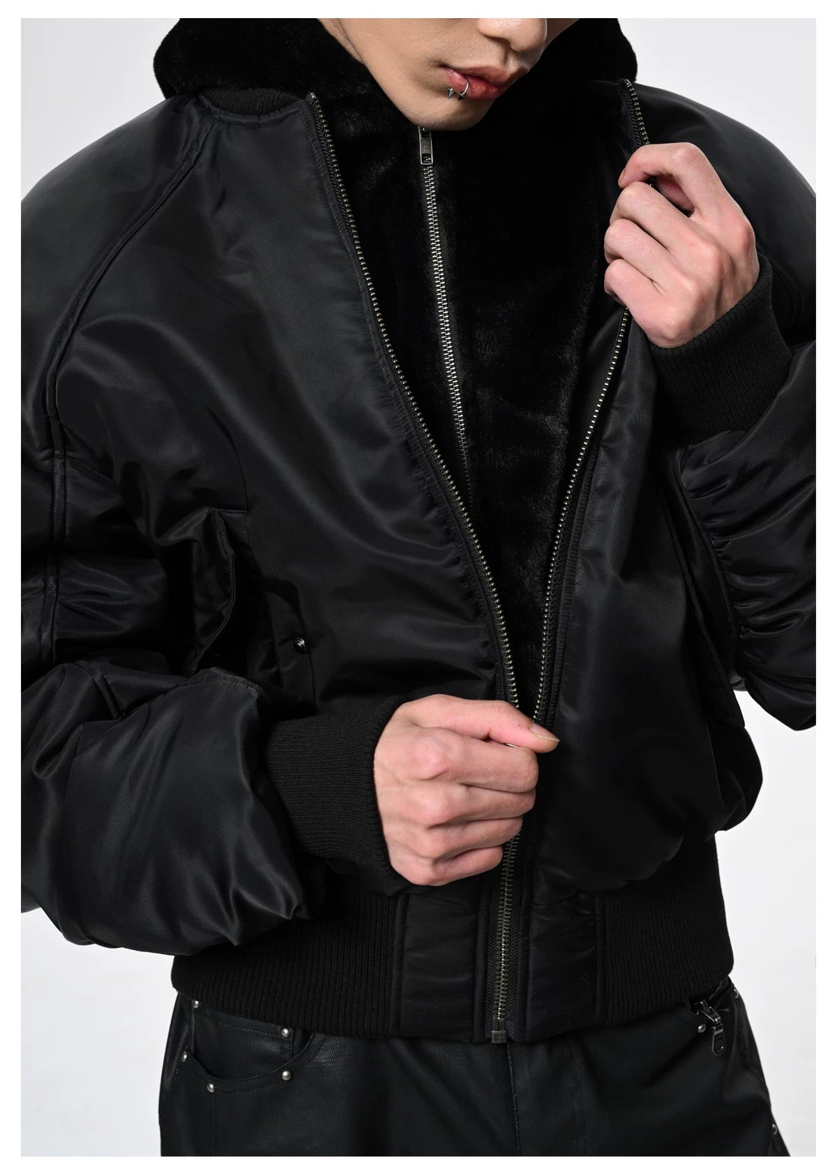 Obsidian Cocoon Hooded Bomber Jacket