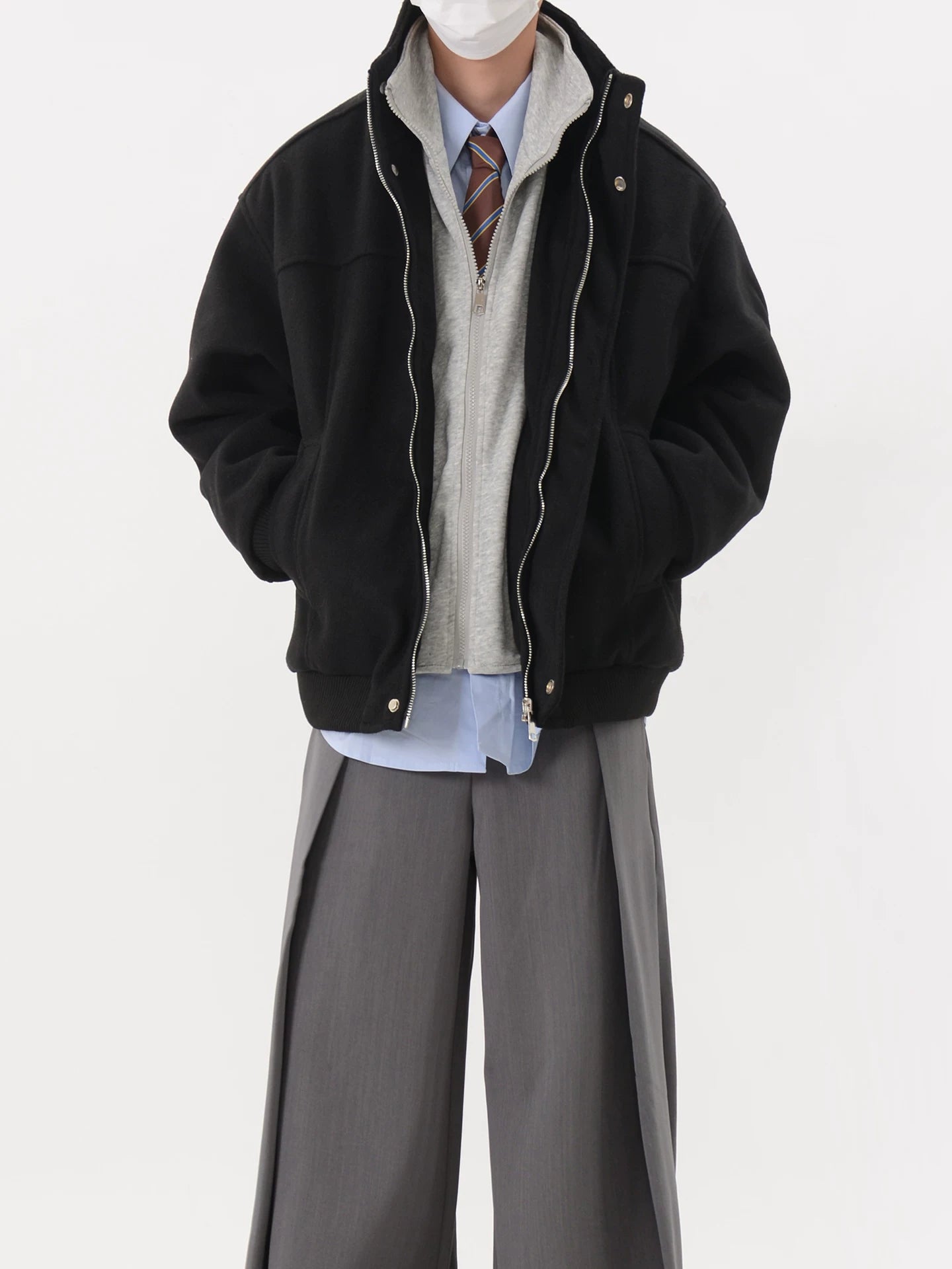 Oversized Stand-Collar Wool Bomber Jacket