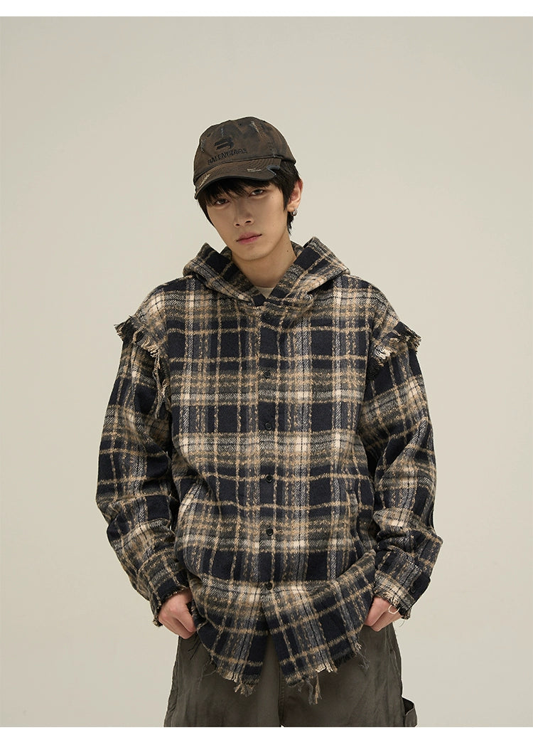 Plaid Flannel Hoodie with Cat Ears