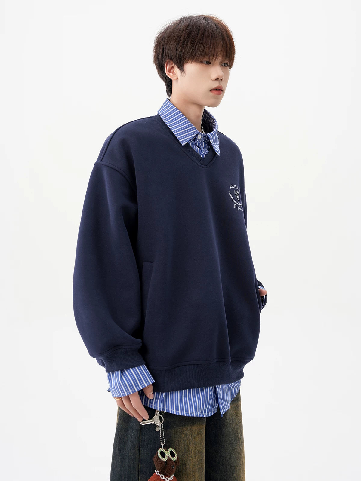 Aimless Crest Layered V-Sweatshirt
