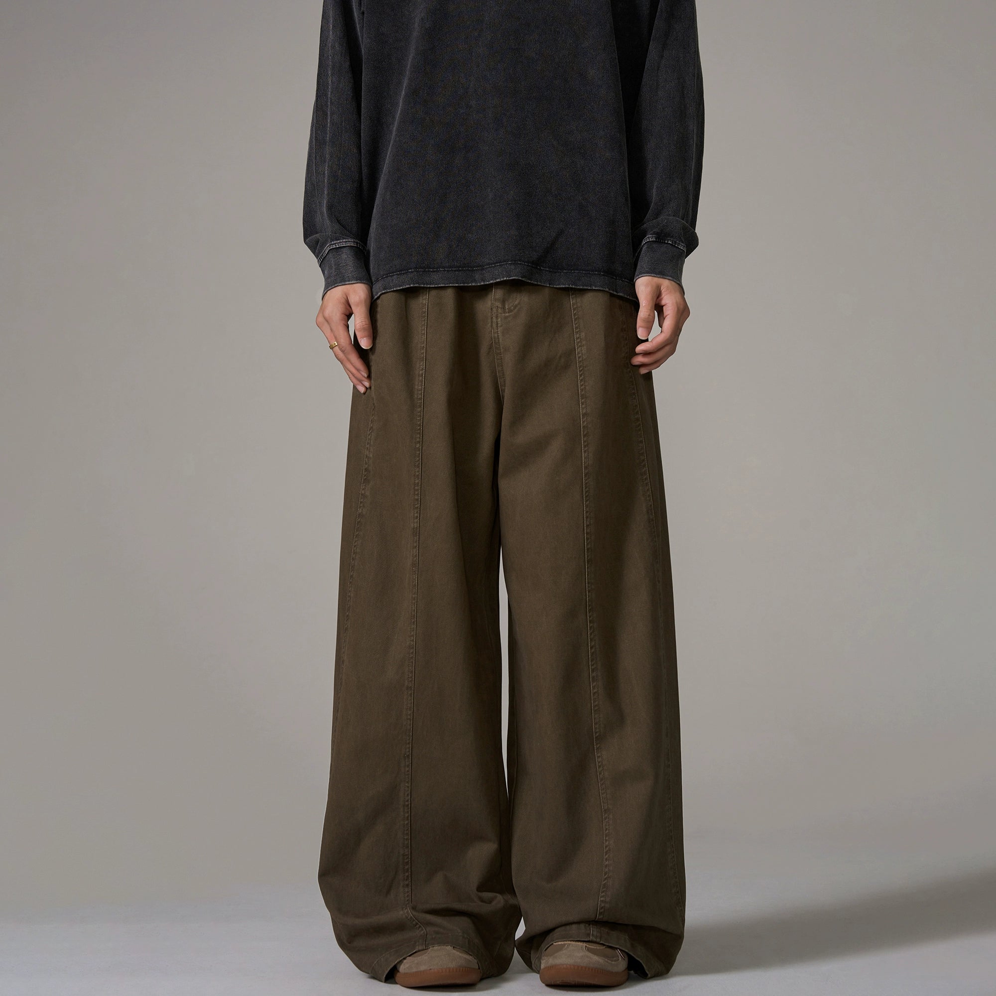 Wide-Leg Brown Wool Trousers