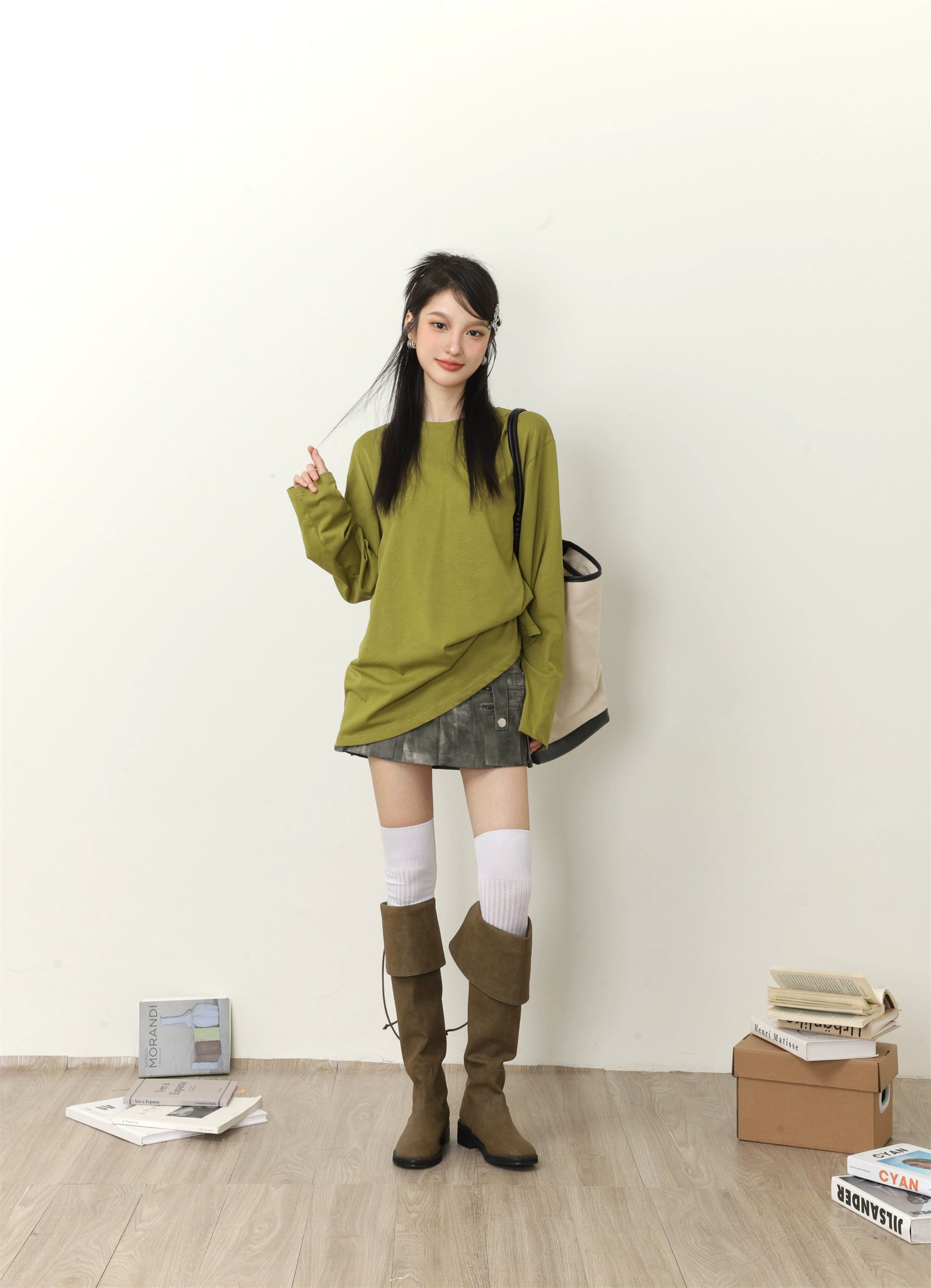 Feste Farbe Lose Long Sleeve T-Shirt