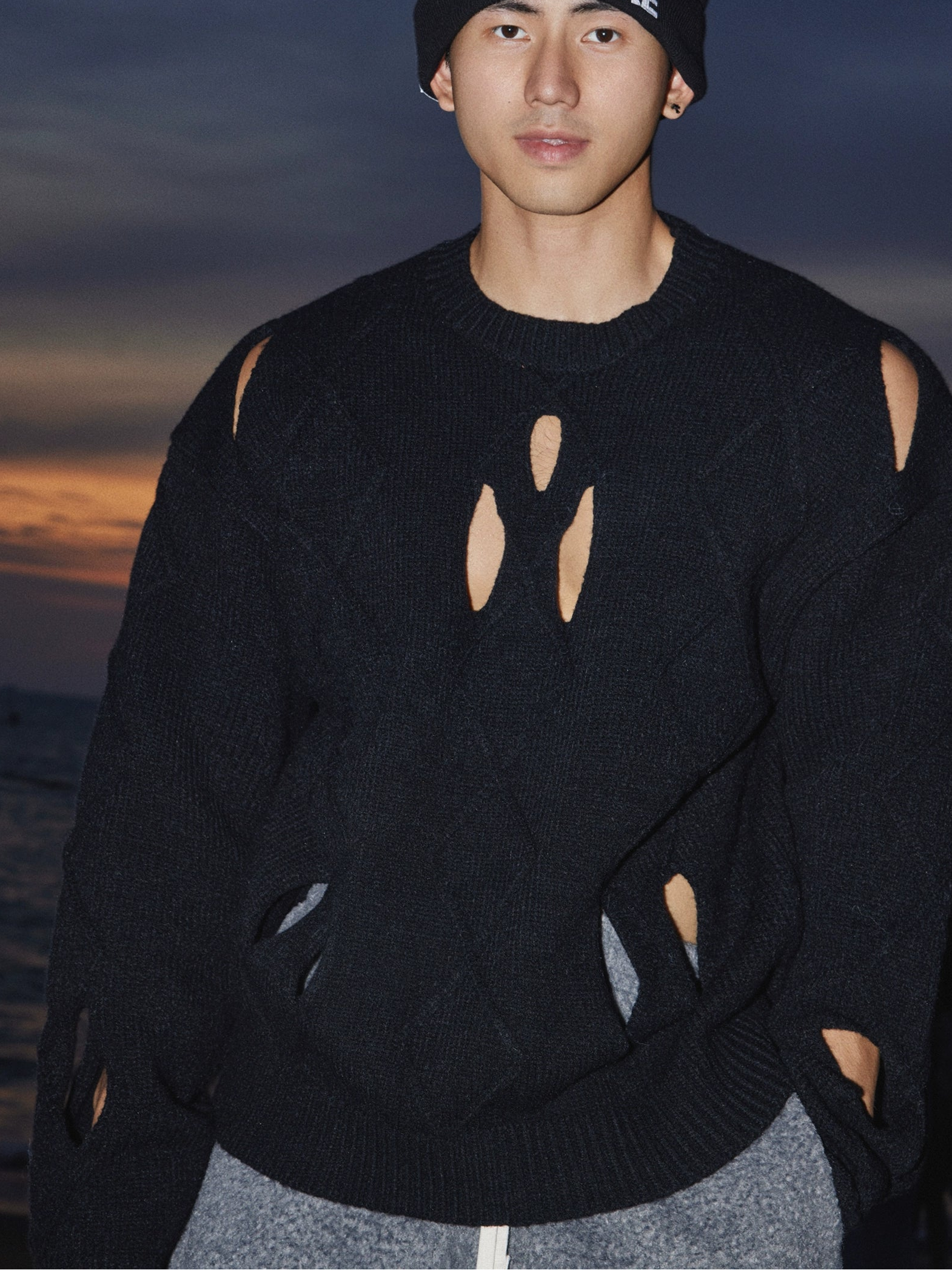 Midnight Distressed Knit Sweater