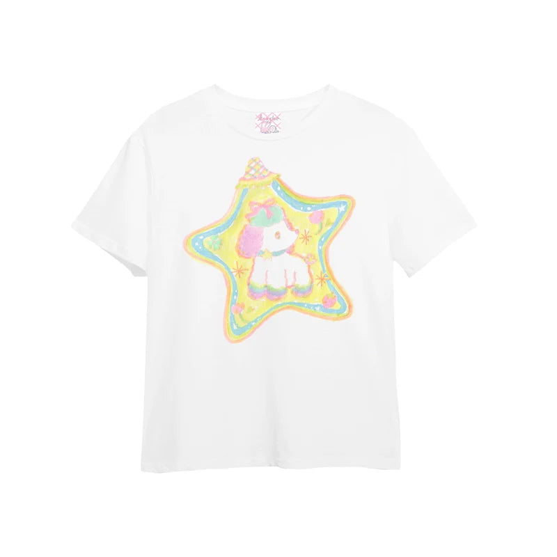 Bunny Star Print White Cotton Tee