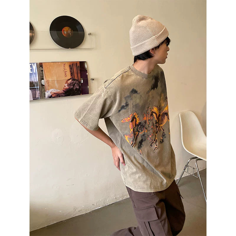 Vintage Horse Print Oversized T-Shirt