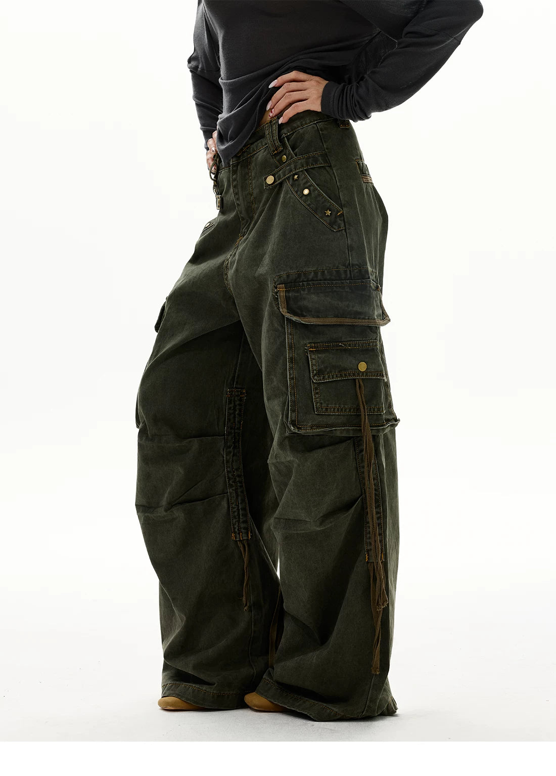 Astro Deck Wide‑Leg Strap Cargo Jeans