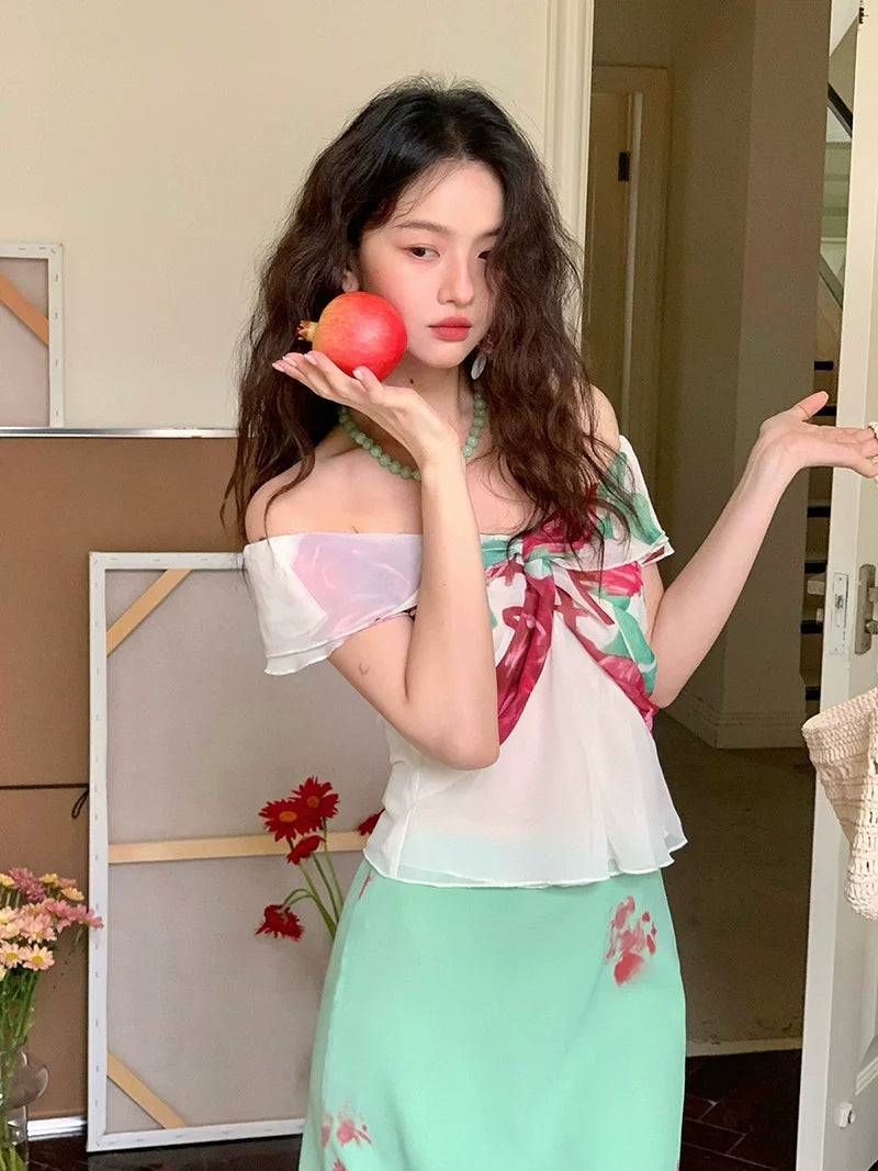 Floral Bow Off-Shoulder Blouse