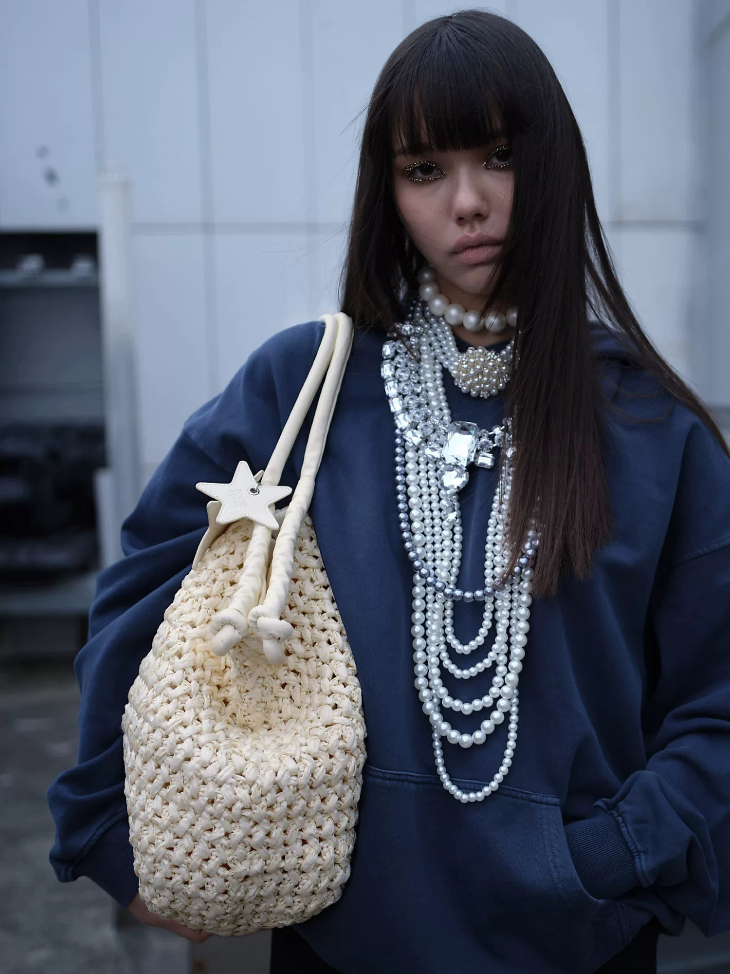 Star-Charm Woven Straw Hobo Tote - view 2