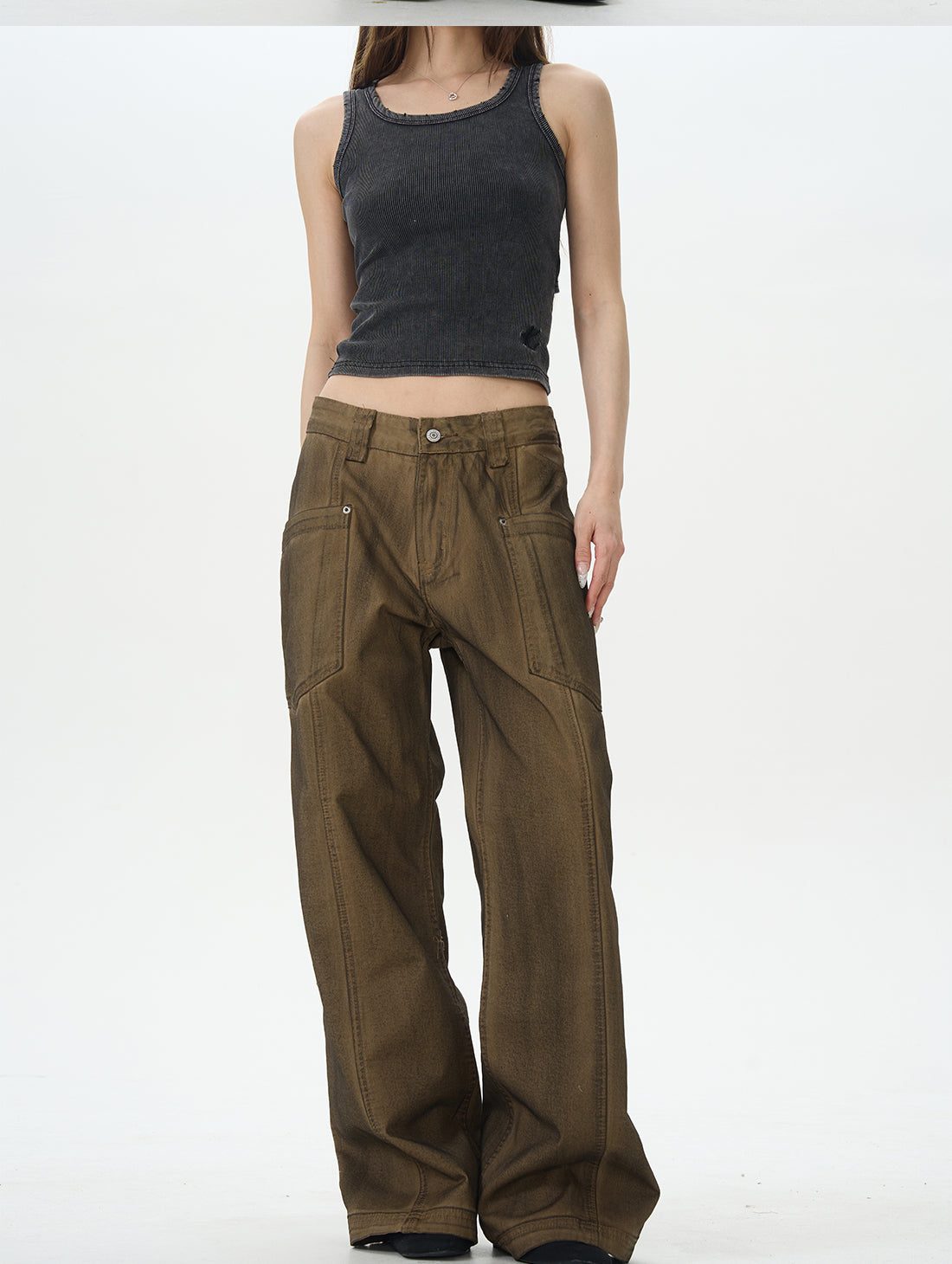 Brown Military Wide Leg Pants