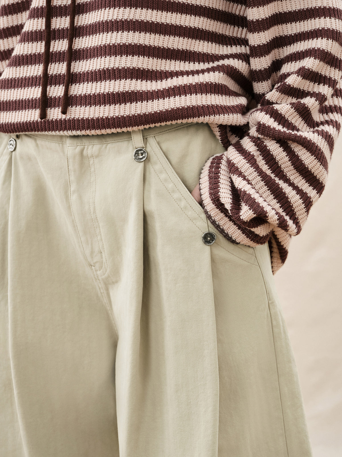 Ivory Wide Leg Pleated Pants