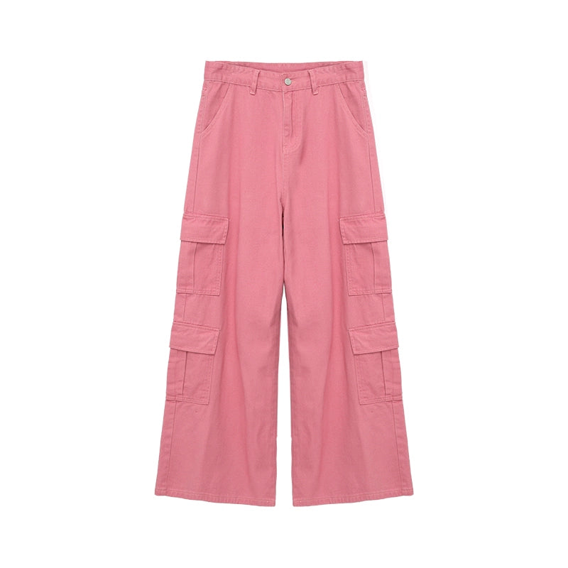 Pink Wide-Leg Cargo Pants