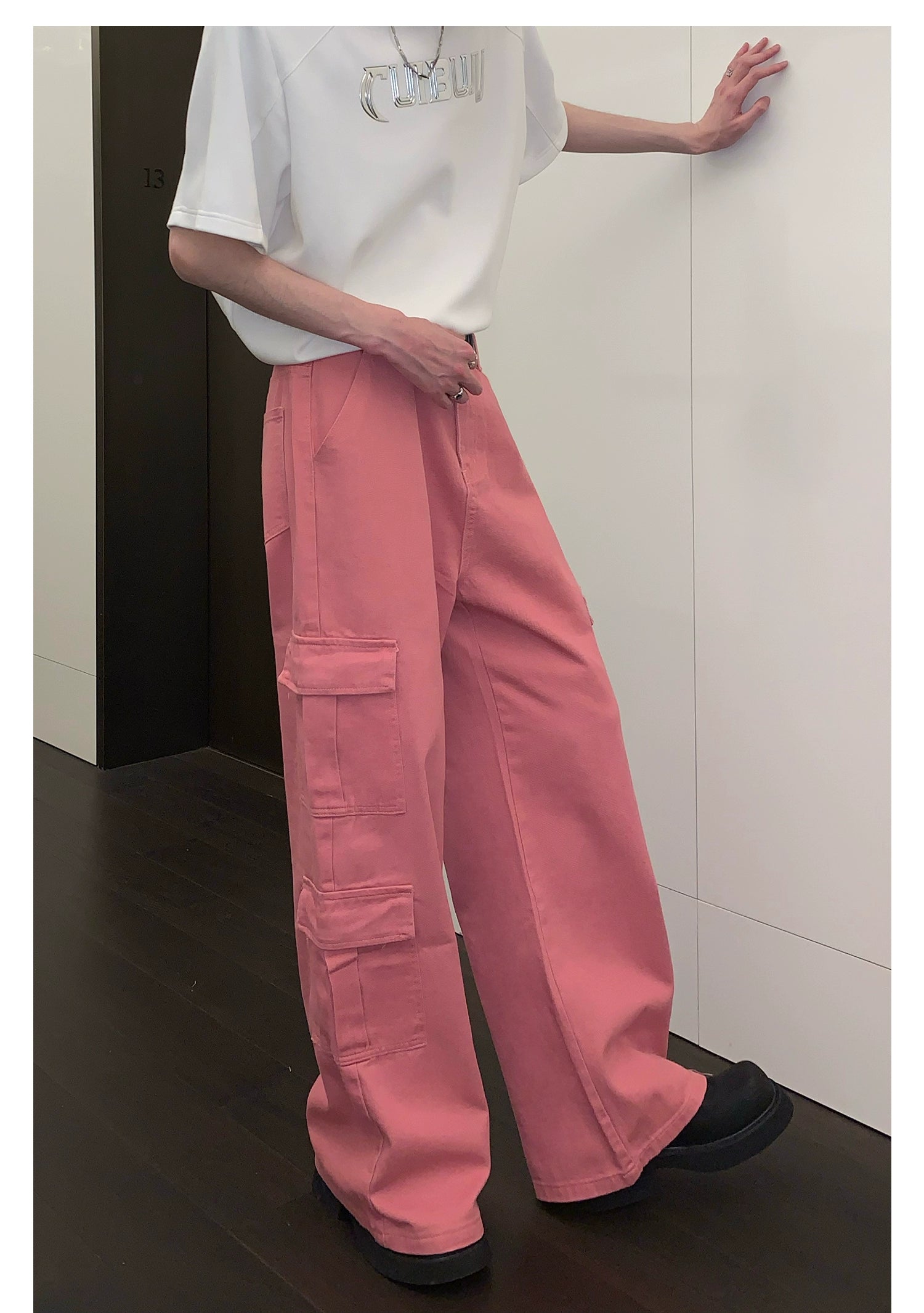 Pink Wide-Leg Cargo Pants