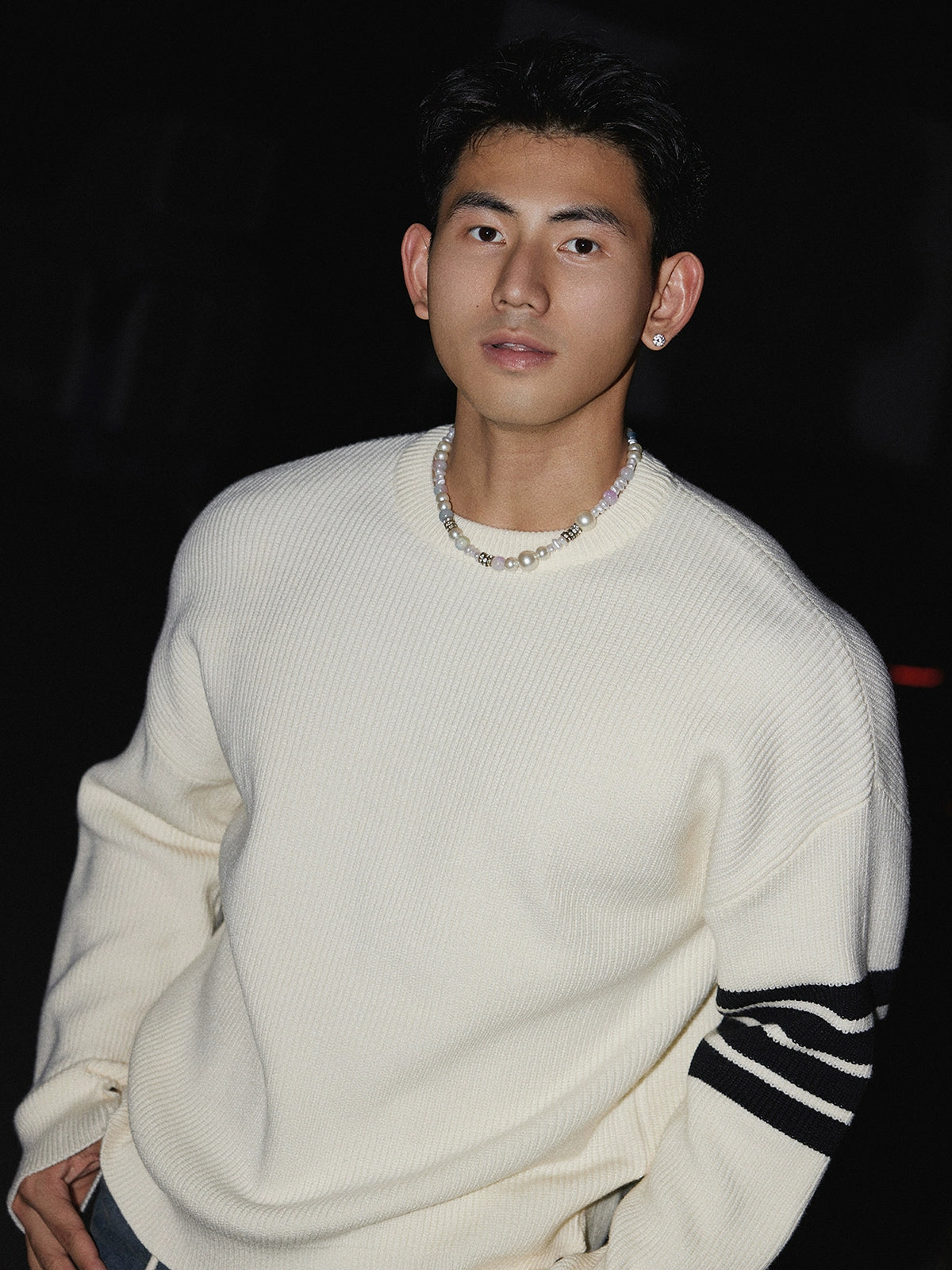 Crewneck Striped Sleeve Sweater