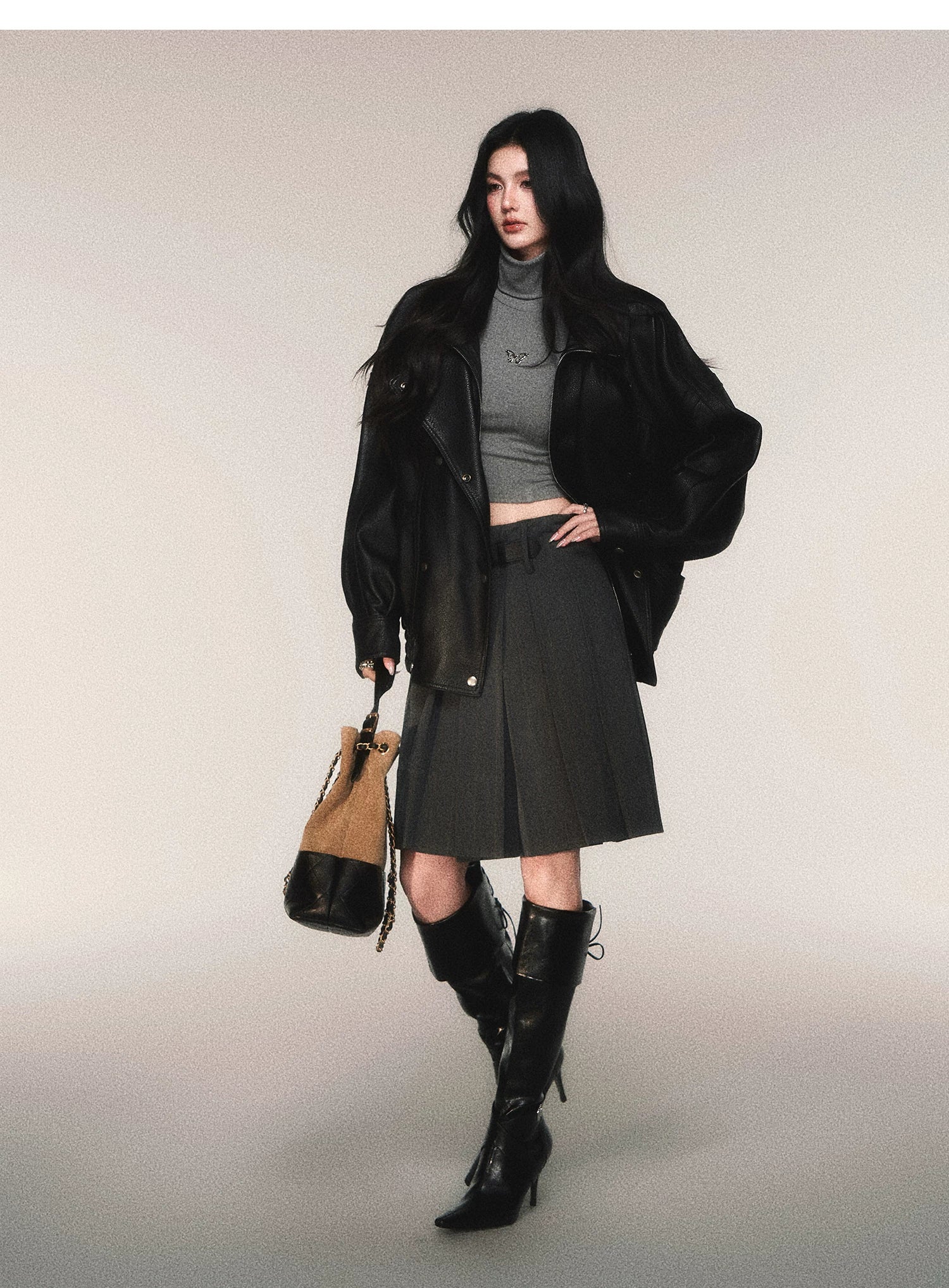 Riding Class Pleated Midi Skirt