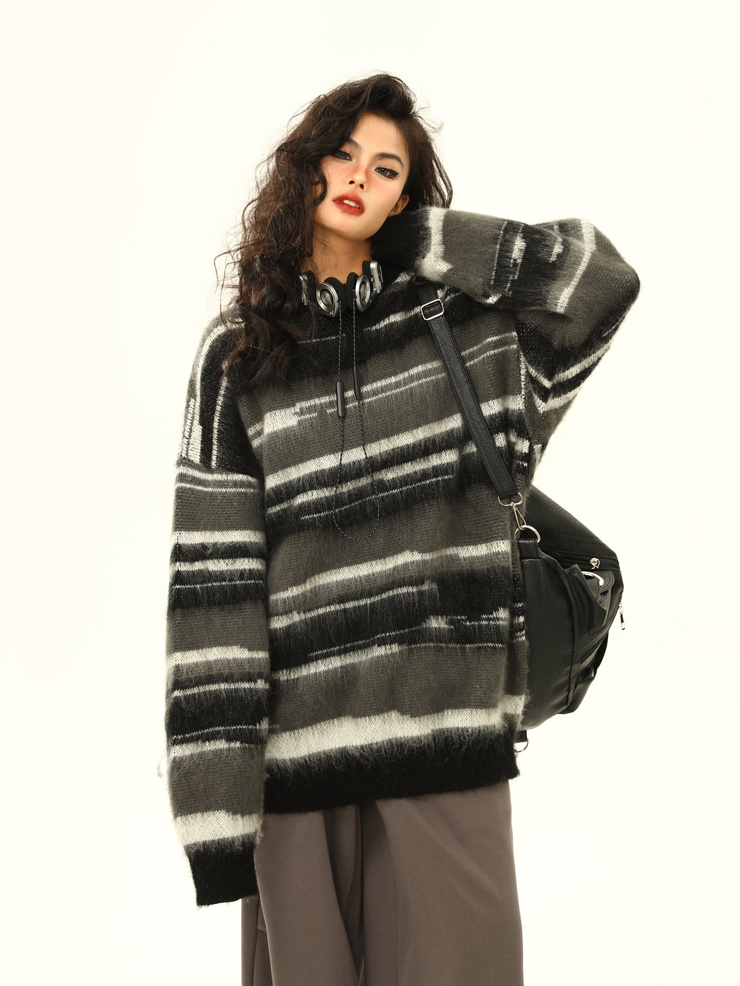 Suéter de mohair de gran tamaño a rayas