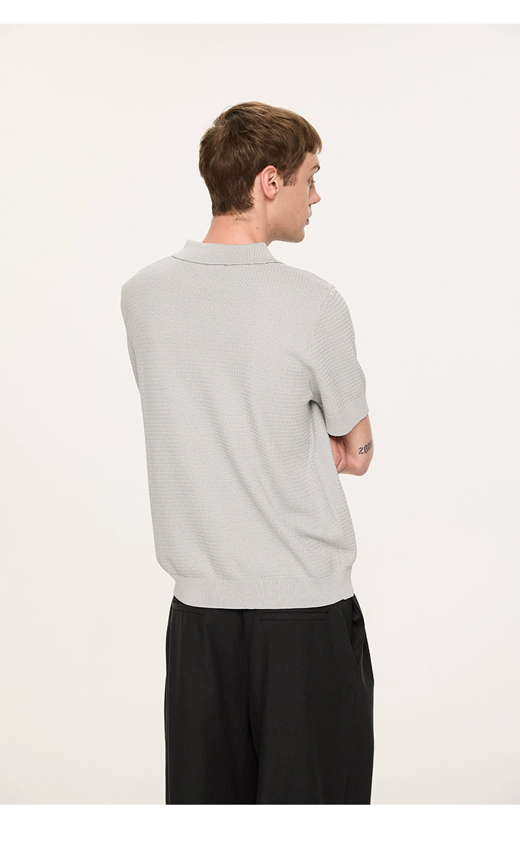 Textured Ice Silk Knit Polo Shirt