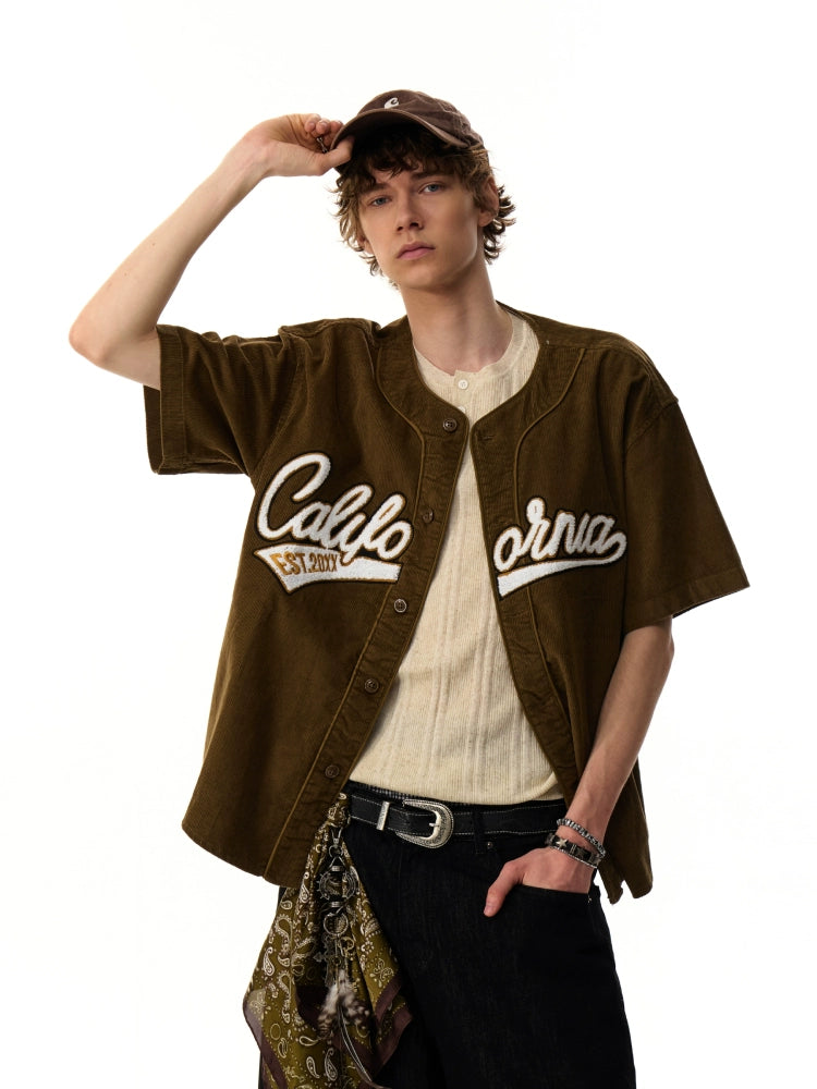 Cali Script Corduroy Baseball Shirt