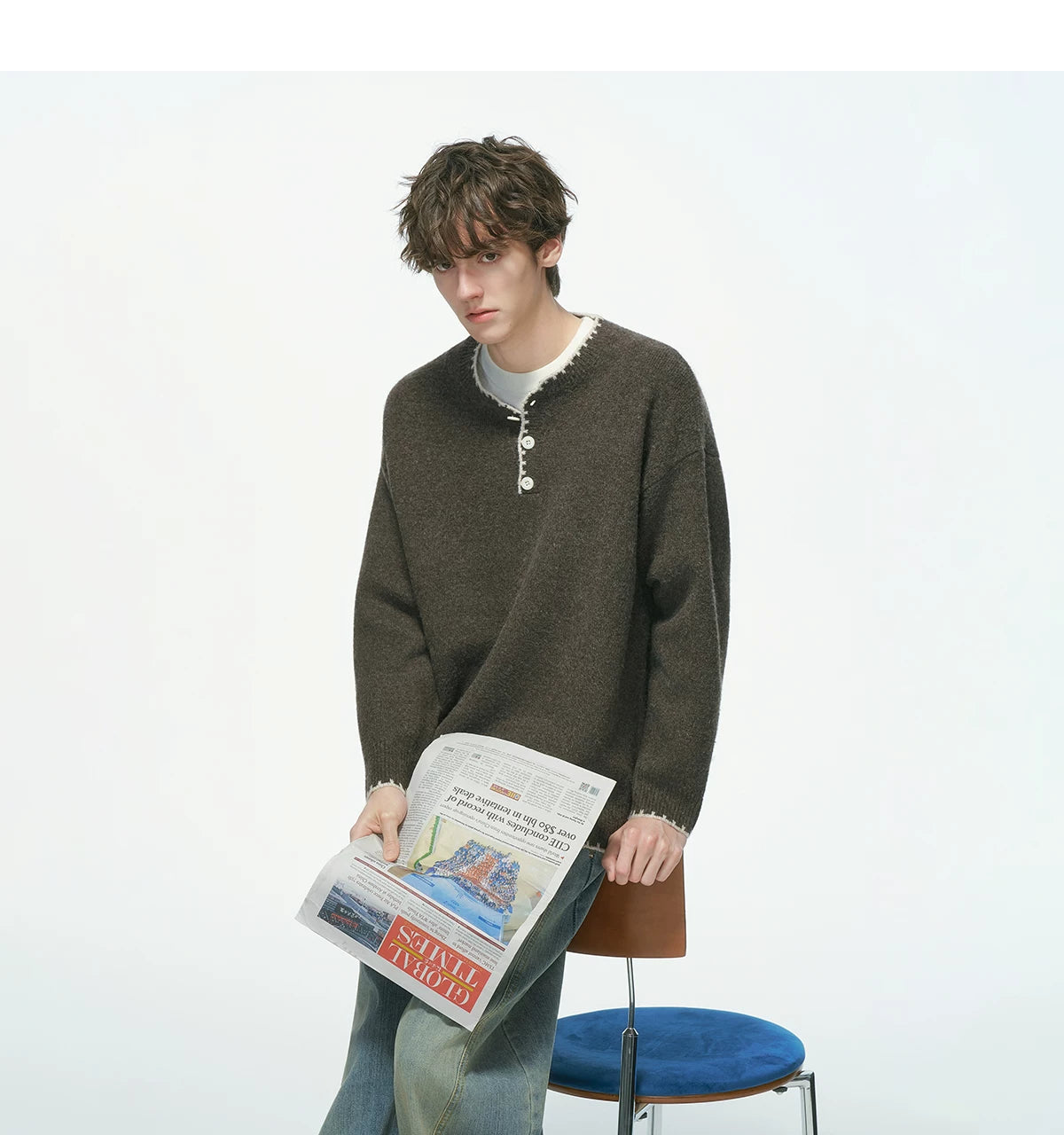 Frayedge Cozy Henley Knit Sweater