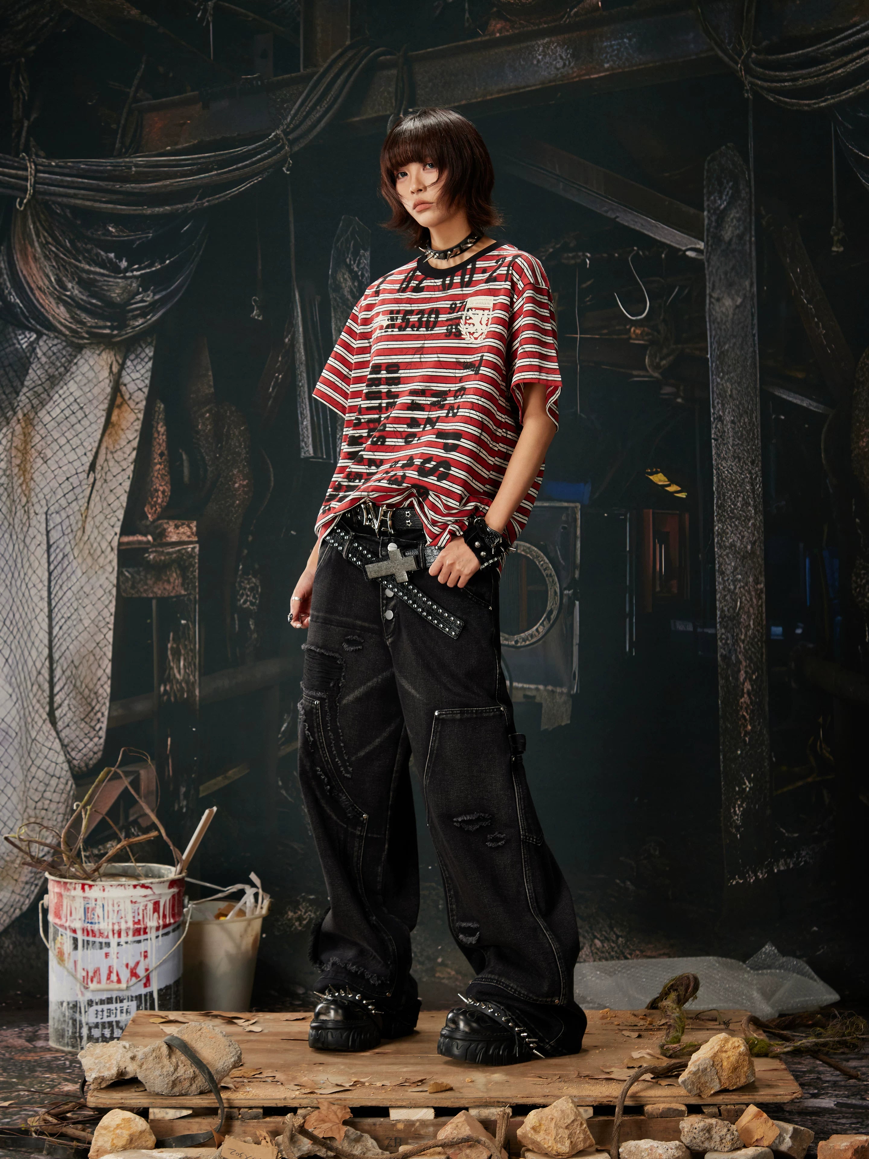 Cipher Stripe Graffiti Script Tee