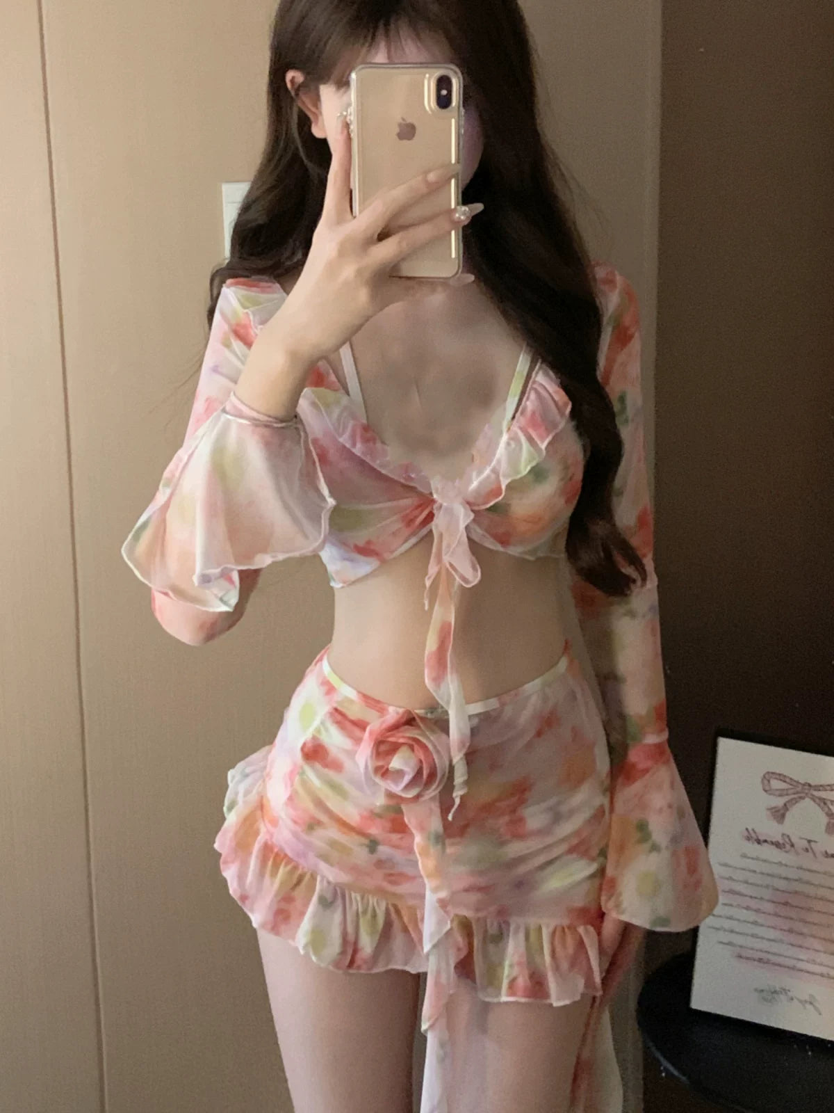 Watercolor Whisper Ruffle Chiffon Swim Set