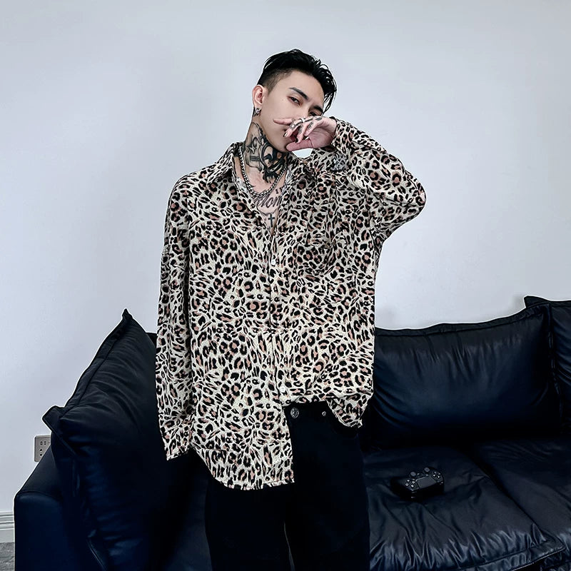 Neon Prowl Relaxed Leopard Satin Shirt