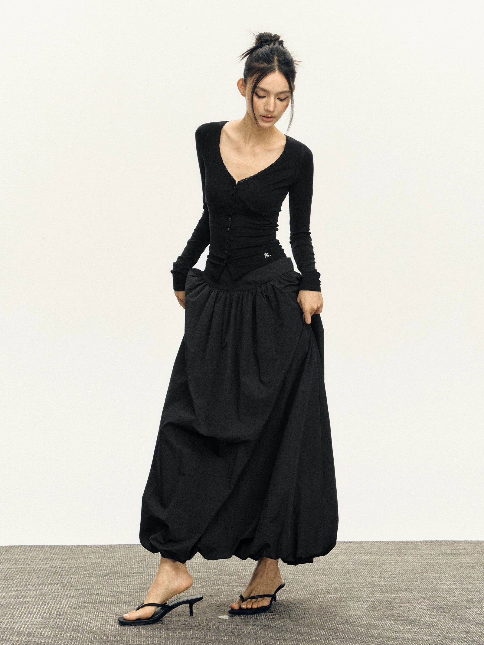 High Waisted Pleated Maxi Skirt