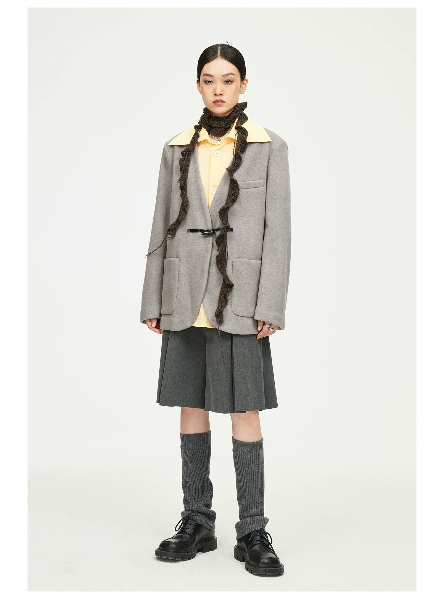 Toggle Closure Collarless Blazer