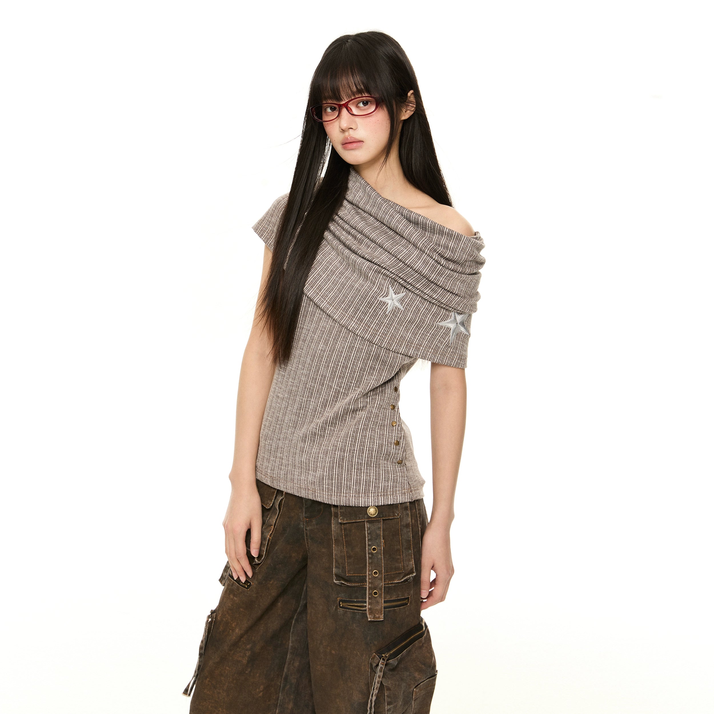 Off Shoulder Star Knit Top
