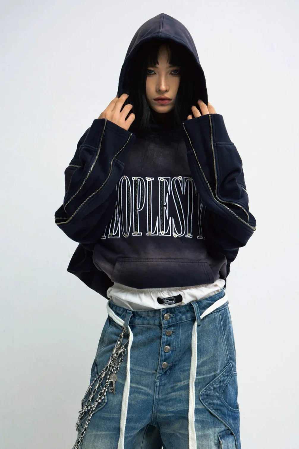 Men's Baggy Gradient Distressed Hooded Sweatshirt