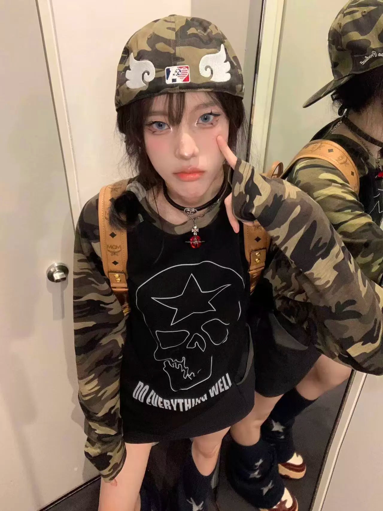 Camo Rebel Star Skull Raglan Tee