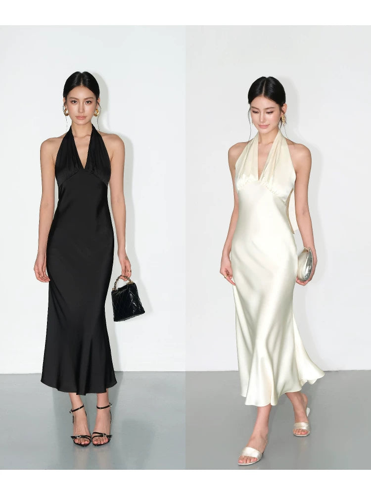 Backless Halter Satin Slip Dress