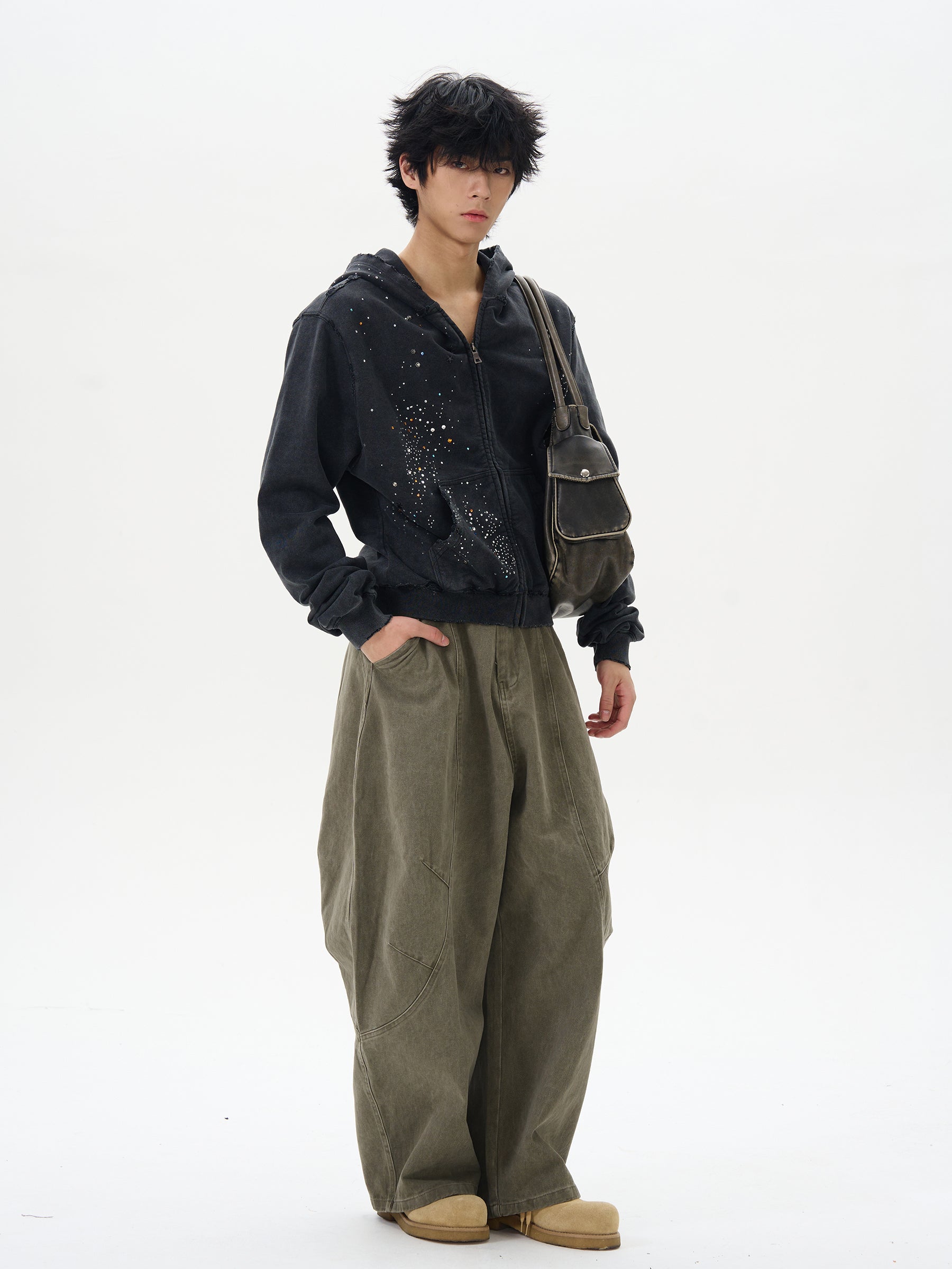 Olive Wide-Leg Cargo Chain Pants