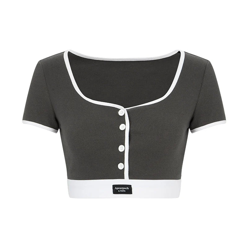 Black and White Contrast Trim Crop Top and Shorts Set