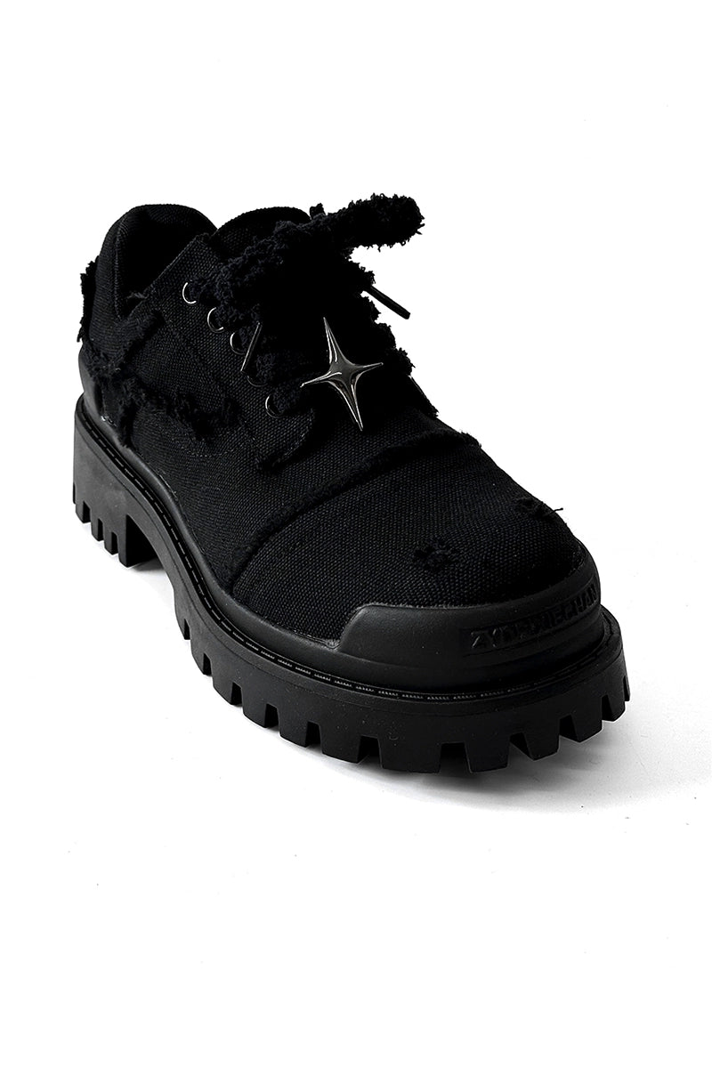 Chunky Black Canvas Platform Sneakers with Rugged Soles