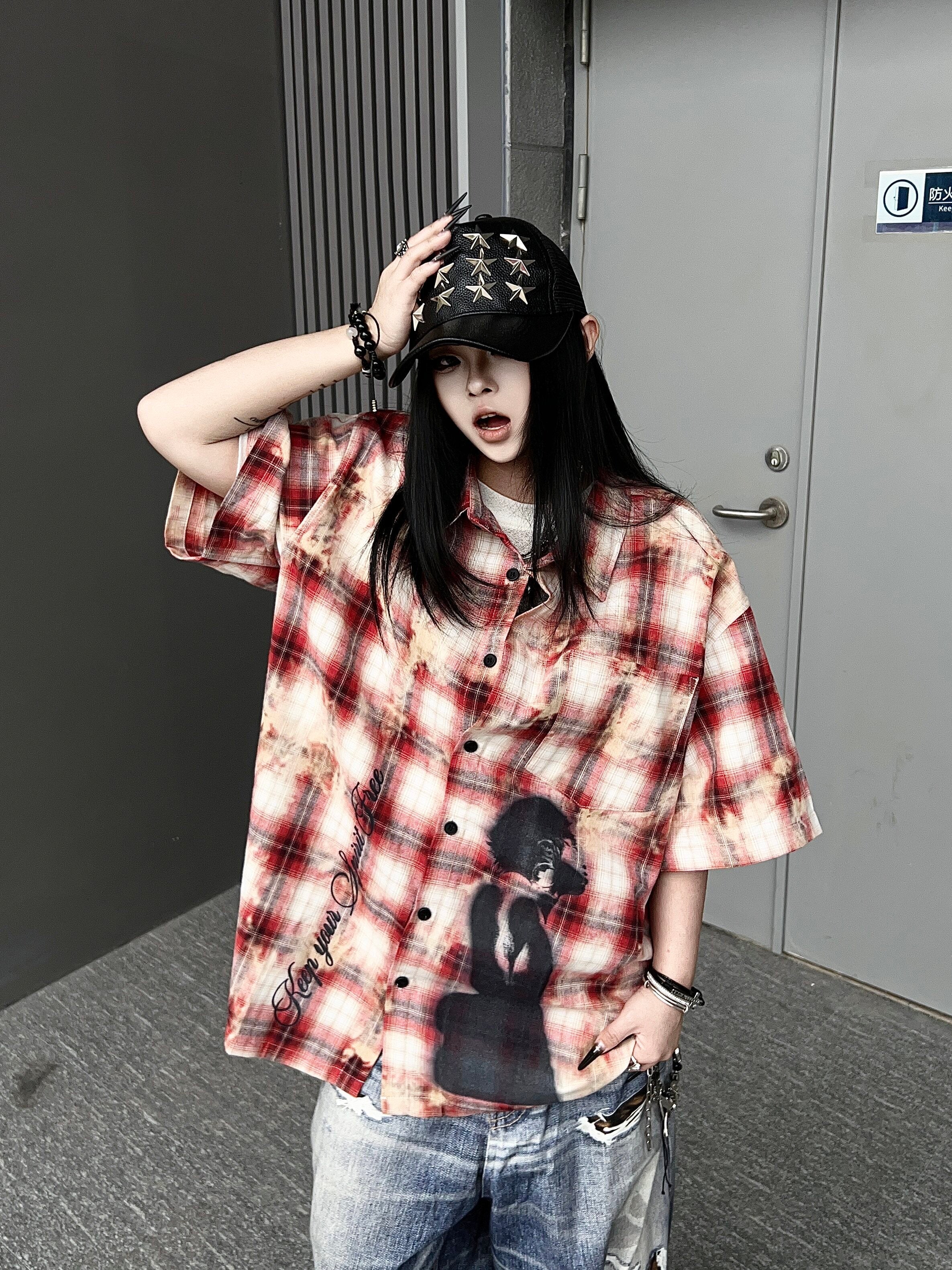 Men's Plaid Distressed Print Short-Sleeve Shirt