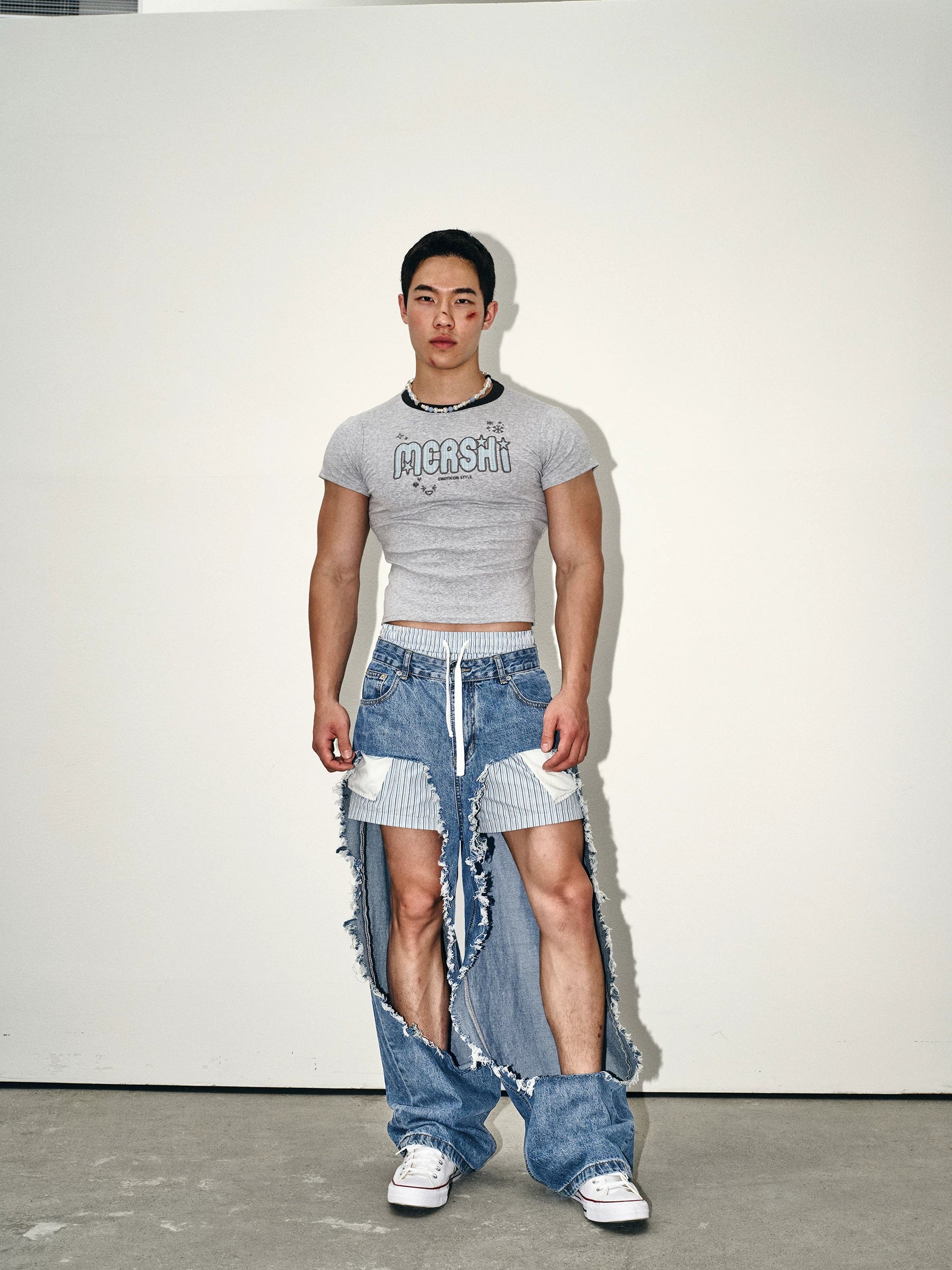Extreme Cutout Layered Panel Denim Pants