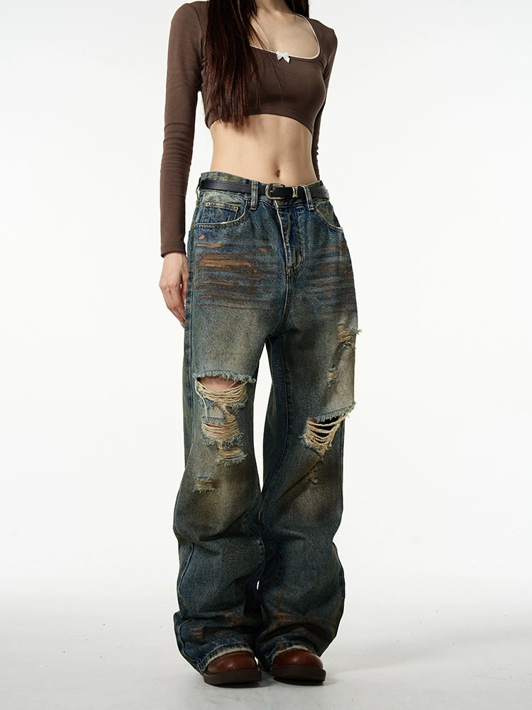 Distressed Baggy Ripped Denim Jeans