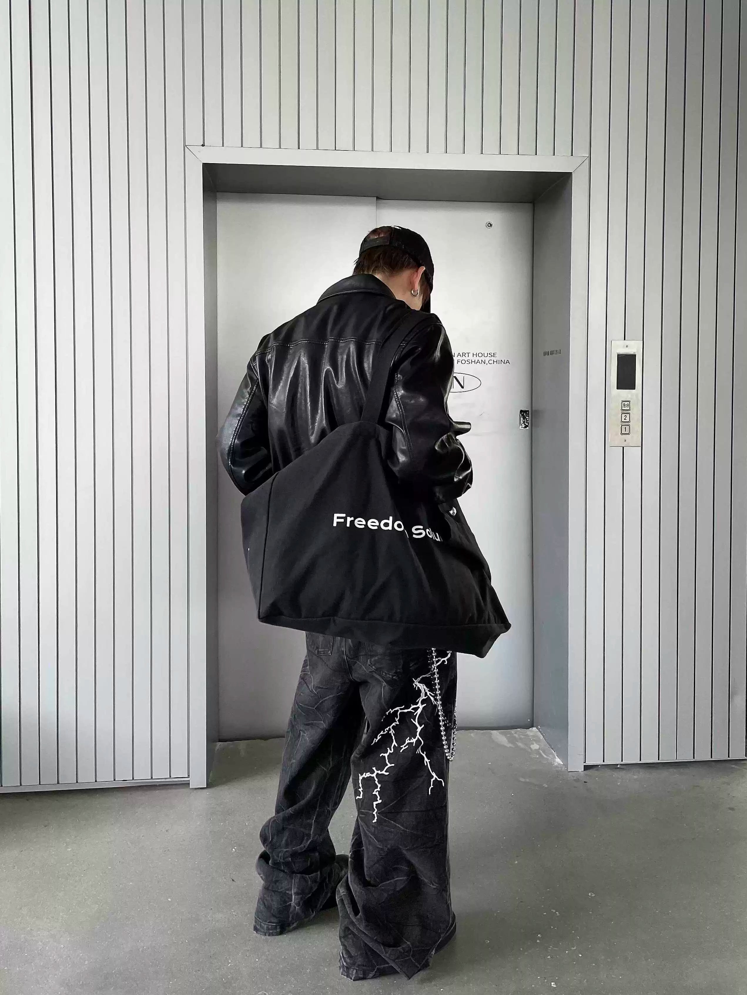 Black Faux PU Leather Bomber Jacket