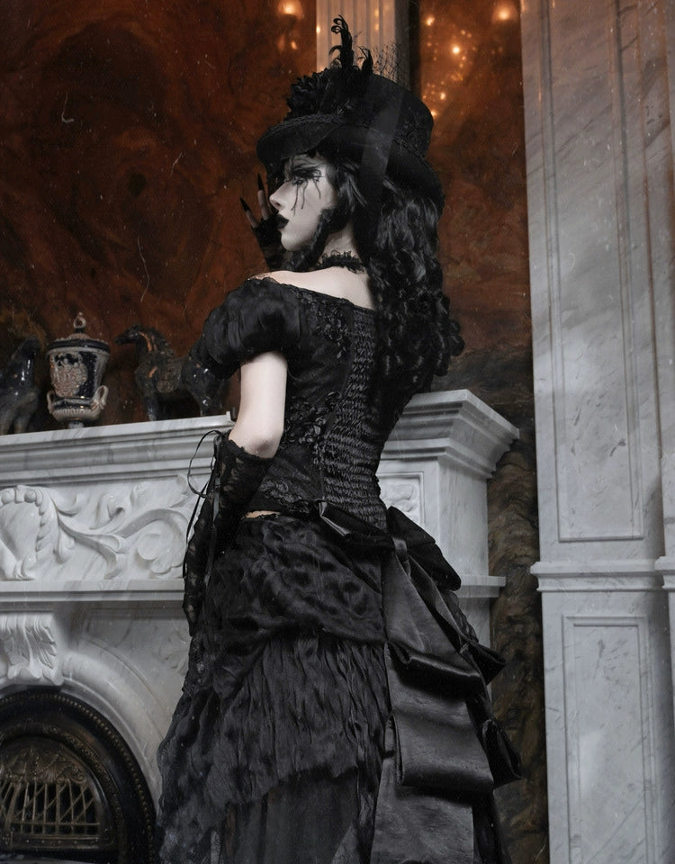 Gothic Black Lace Puff Sleeve Corset Top