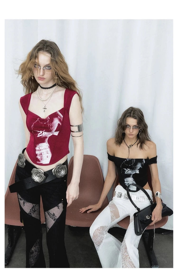 De Akiva Graphic Print Corset Top