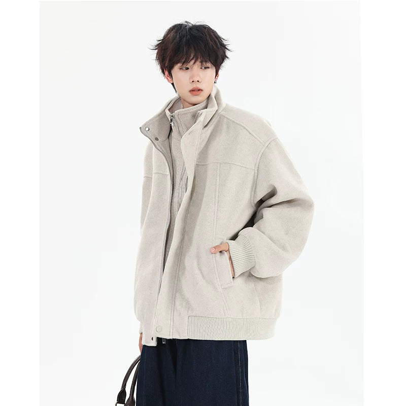 Frostloom Stand‑Collar Wool Bomber Jacket
