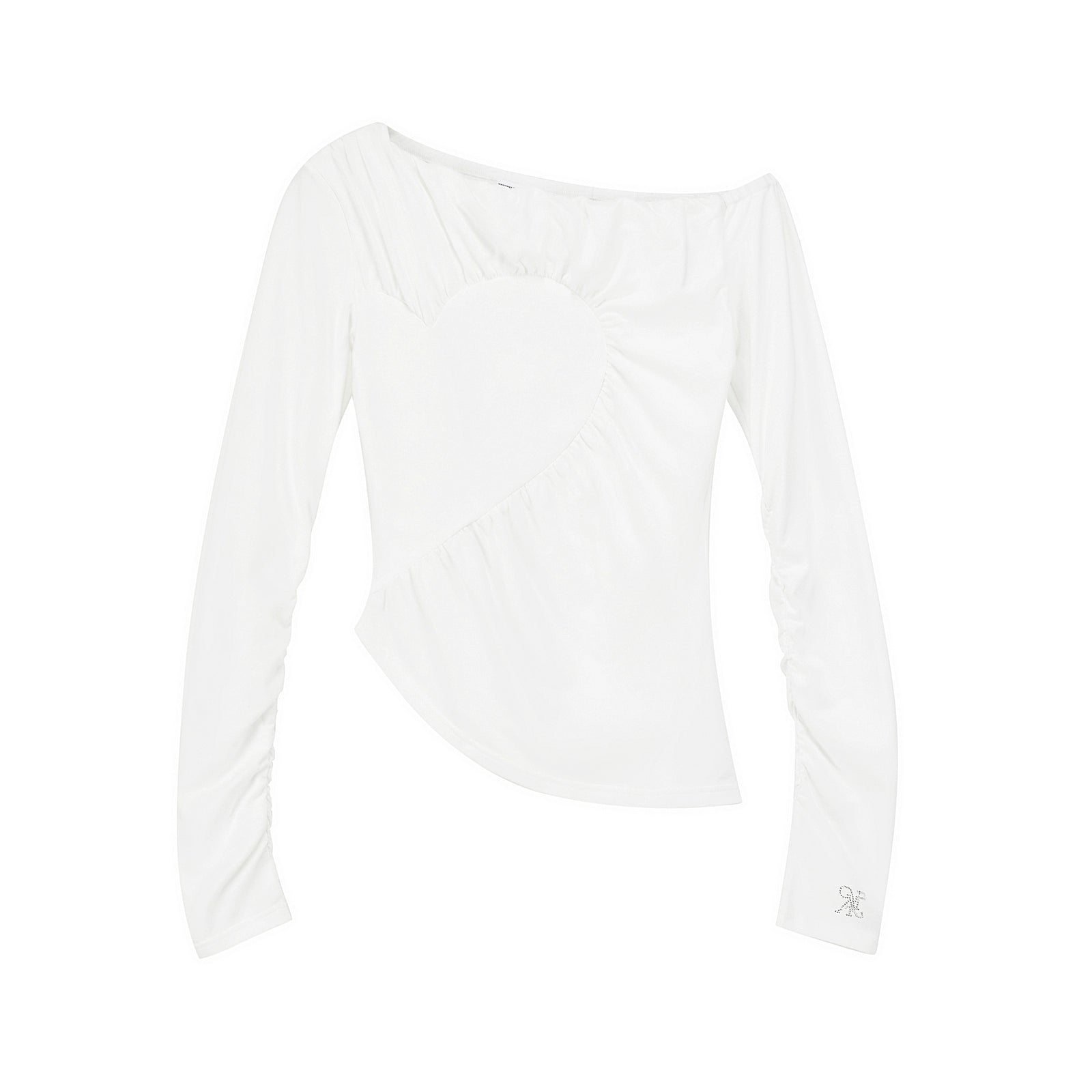 White Asymmetrical Long Sleeve Top with Diagonal Seam Detail