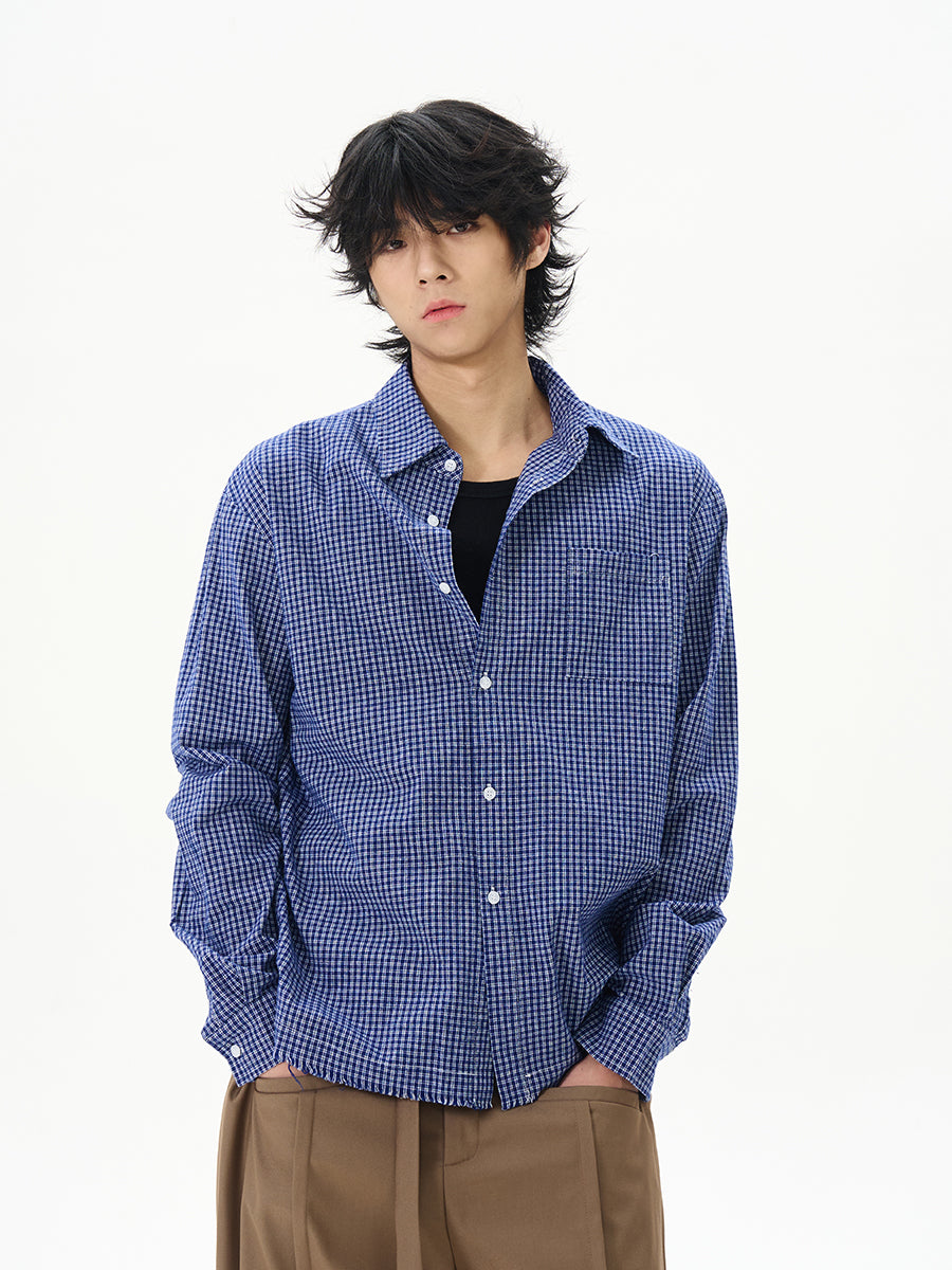 Blue Gingham Check Cotton Shirt
