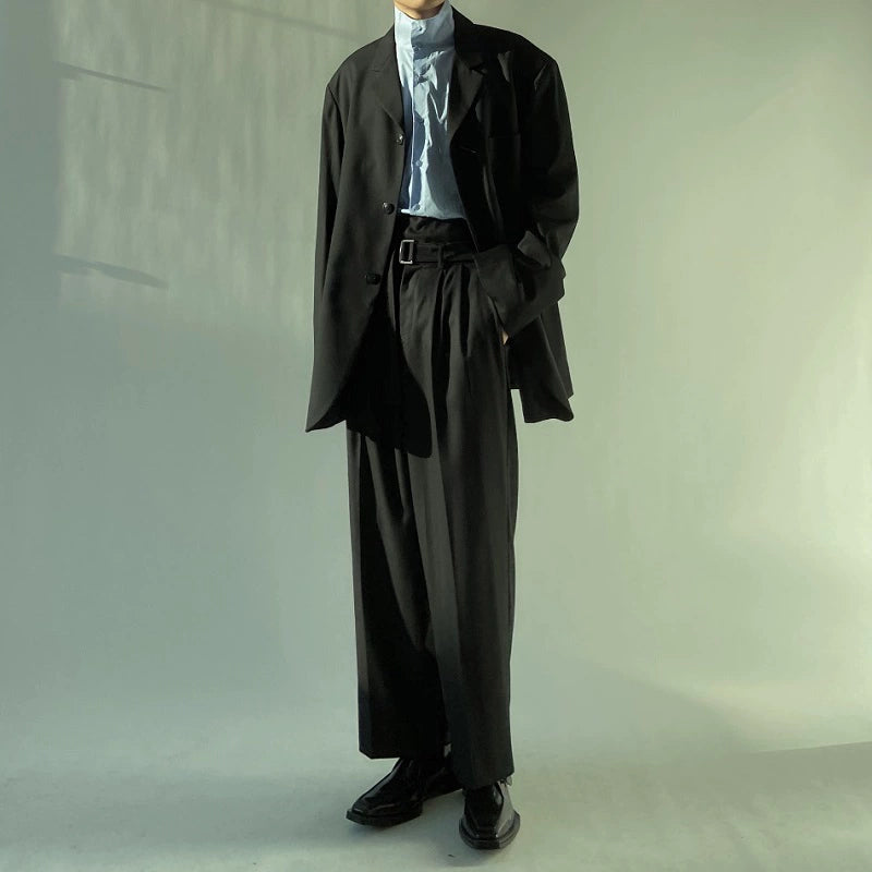 Black Wide Leg Belted Trousers