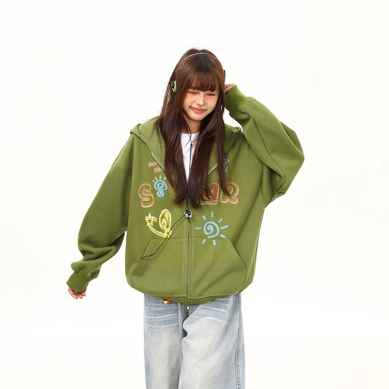 Solar Doodle Olive Zip Hoodie