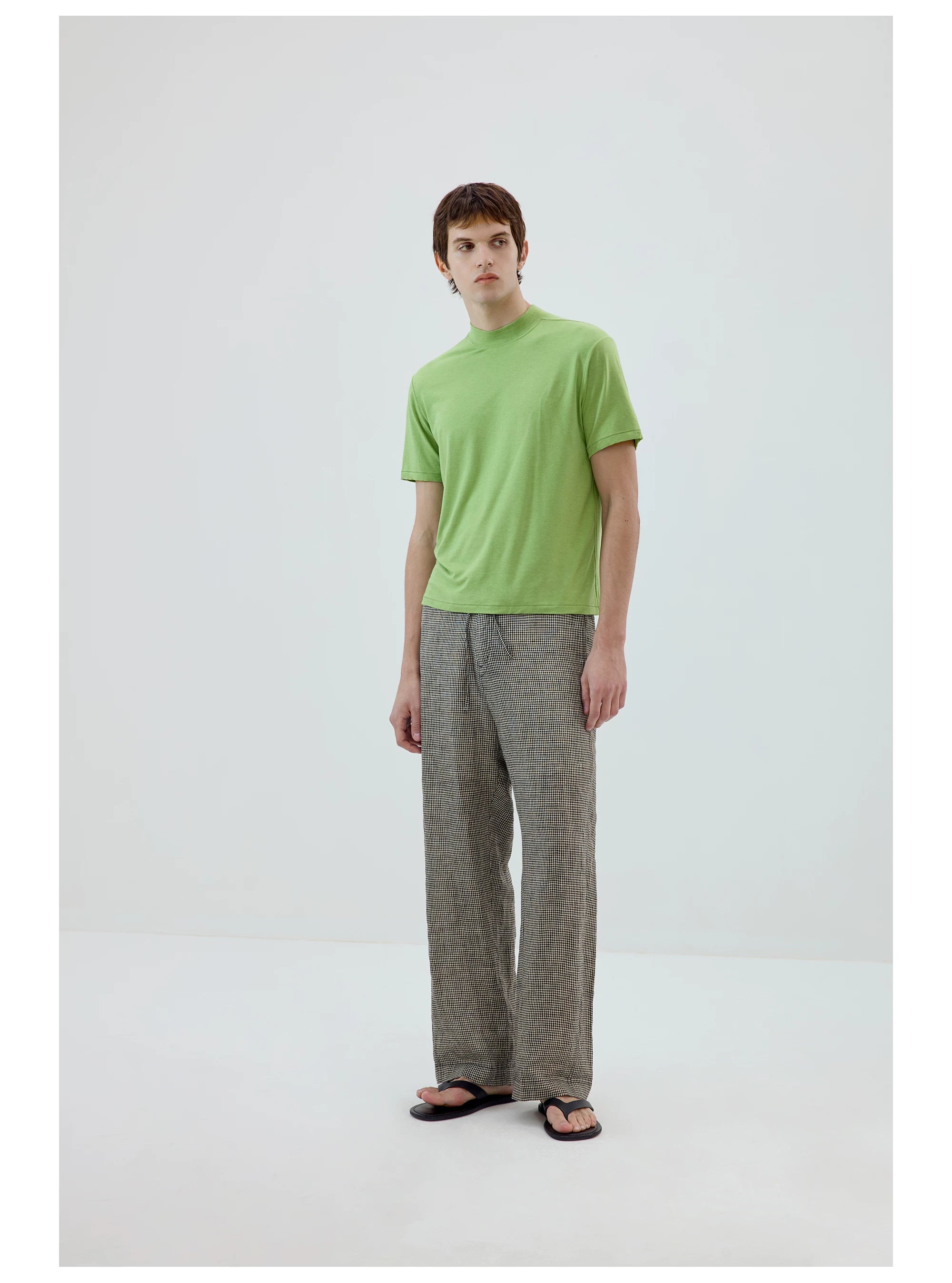 Microcheck Drawstring Wide-Leg Pants